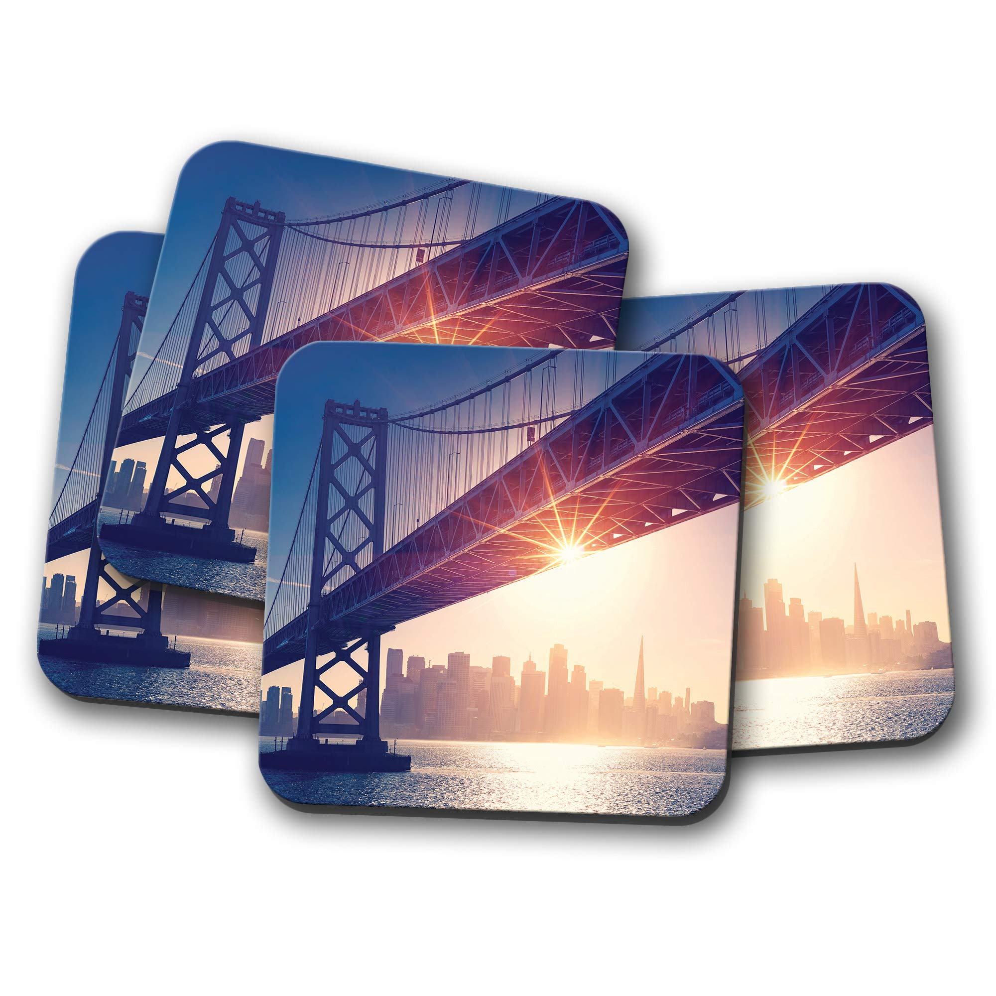 Destinationvinyl Multicolor 4 Set - Golden Gate Bridge Coaster - Usa America Travel San Francisco #8857