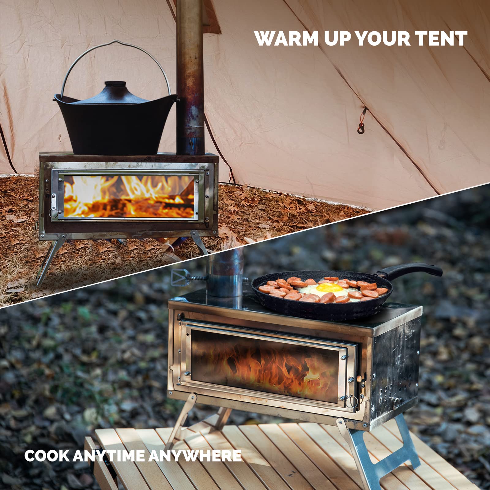 Amazon.com: Fastfold Hot Tent Stove with Reinforced Body, Hot Tent Wood  Stove with Secondary Combustion, Packable Camping Tent Stove with Carry Bag  for Backpack, Fishing, Heating and Cooking, 94.5Chimney : Sports u0026