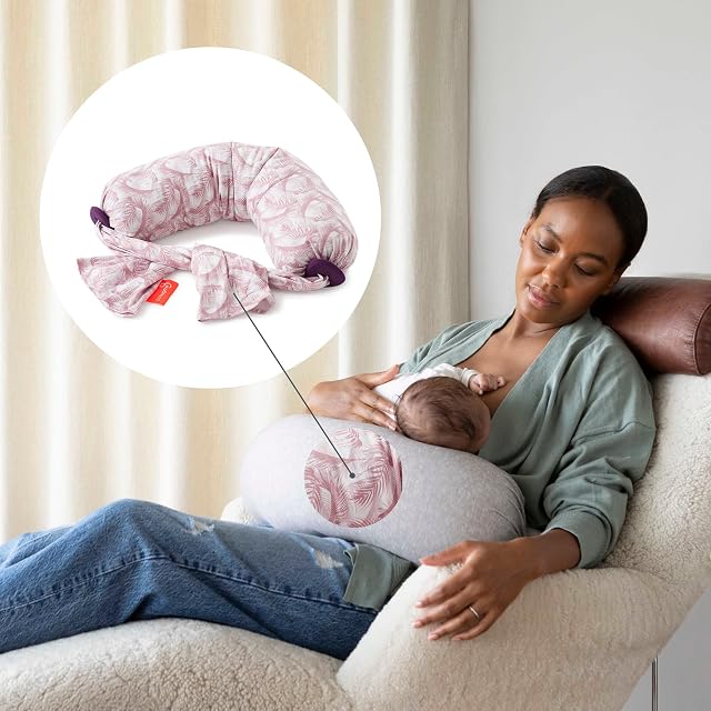 bbhugme Adjustable Nursing Pillow - Breastfeeding, Bottle Feeding, Baby Support - Adjustable Firmness and Fit - Washable Pillow Cover - Feather Pink
