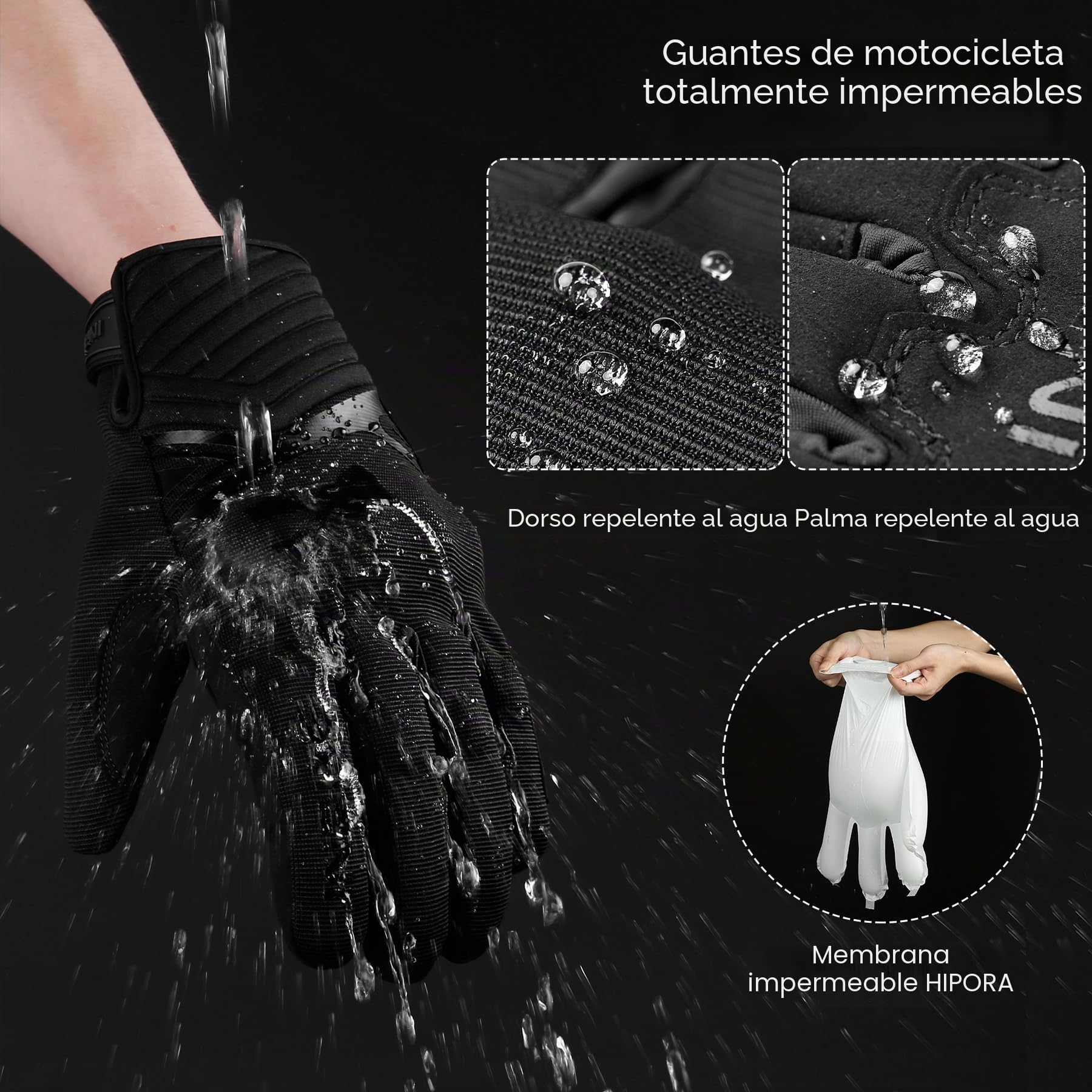 INBIKE Guantes Moto Invierno Hombre Impermeable Compatible con Pantalla Táctil Guantes Moto a Prueba De Viento con Membrana Impermeable Hipora y Forro Térmico(IM902W)