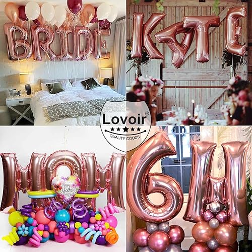 Miniatura 7 de Lovoir Globos grandes de 40 pulgadas de oro rosa con la letra H de gran tamaño, globo de helio de aluminio de Mylar para decoración de fiesta de