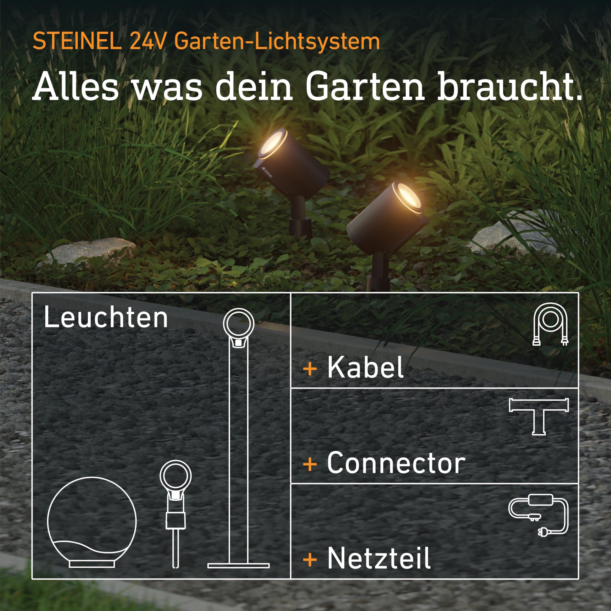 Steinel Gartenstrahler Spot Garden SC 24V, inkl. Erdspieß, RGBWW, 16 Mio. Farben, Bewegungsmelder, dimmbarer, App-Steuerung, Plug & Play, IP65, Anthrazit
