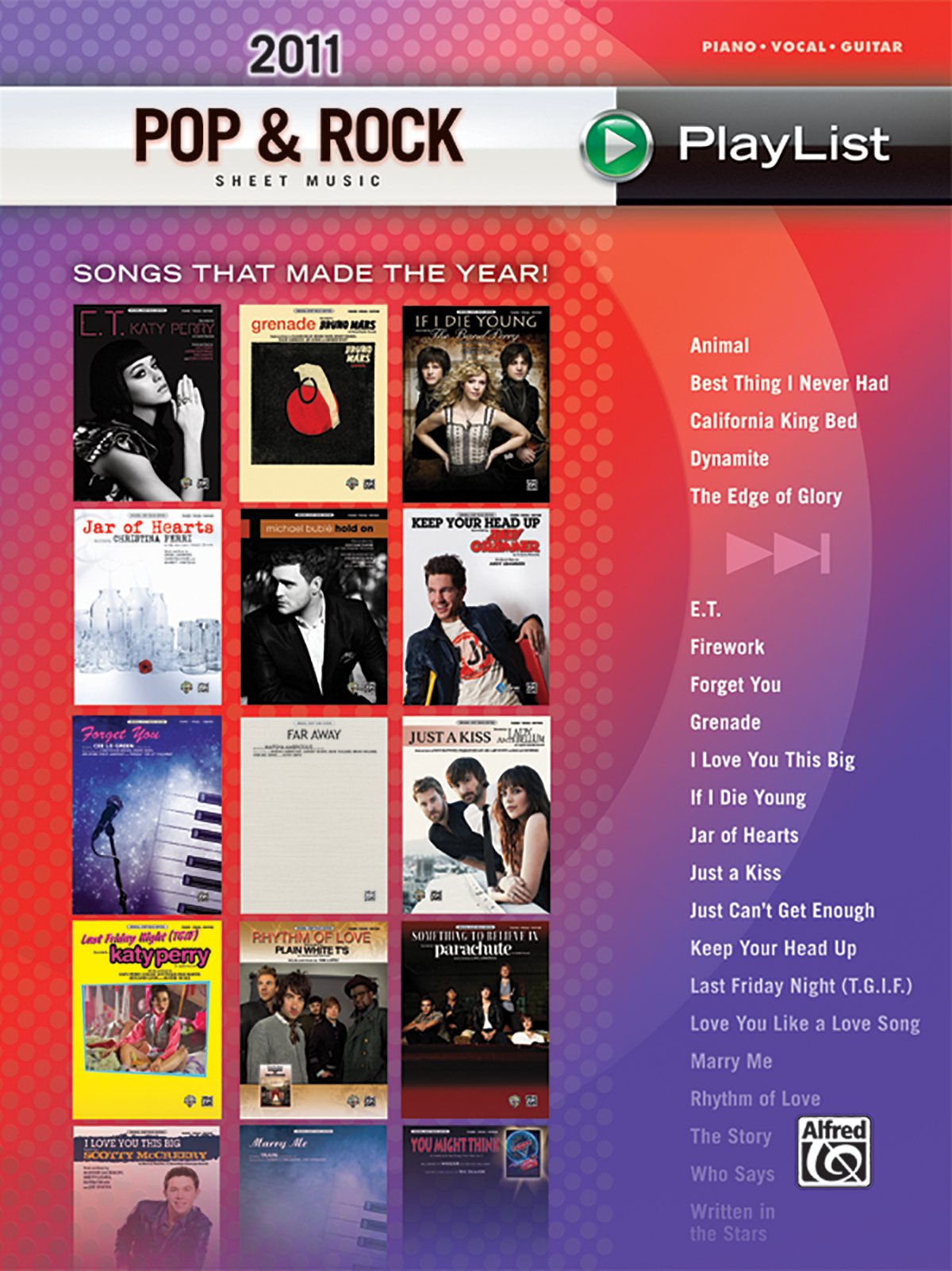 2011 Pop & Rock Sheet Music Playlist: Songs That Made the Year! Piano/Vocal/guitar