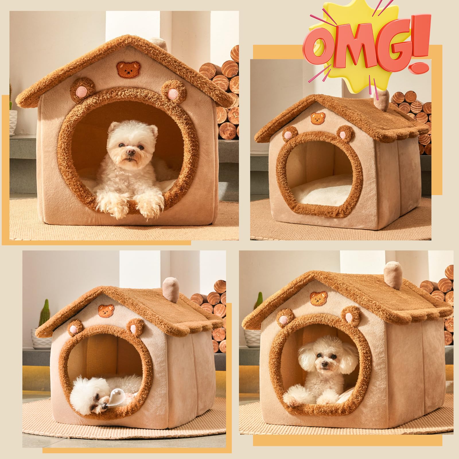 PETCUTE Niche Animaux de Compagnie Interieur,Lavable Lit De Grotte pour Chat,Panier Doux Chaud pour Chat Chien avec Fond Antidérapant,Maison Pliable pour Animal de Compagnie avec Lavable Oreiller