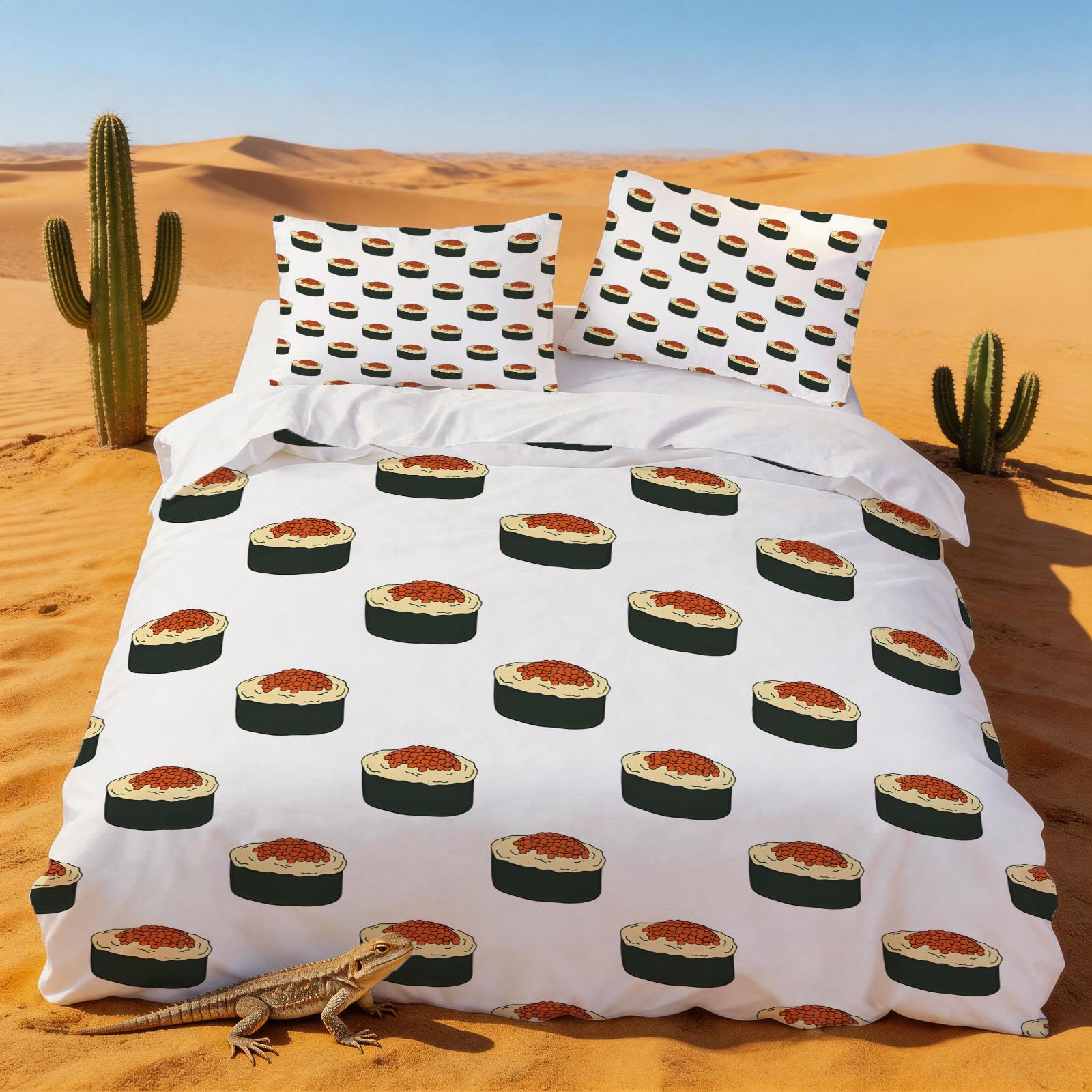 Housse de couette 240x260 sushi en microfibre douce anti-plis grand lit