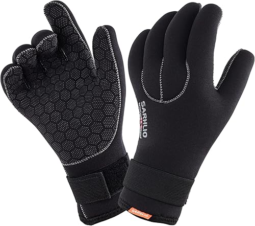 Miniatura 8 de Guantes de agua de neopreno de 0.197 pulgadas con correa ajustable para la muñeca para canoa sobre hielo, natación, kayak, pesca submarina y esquí