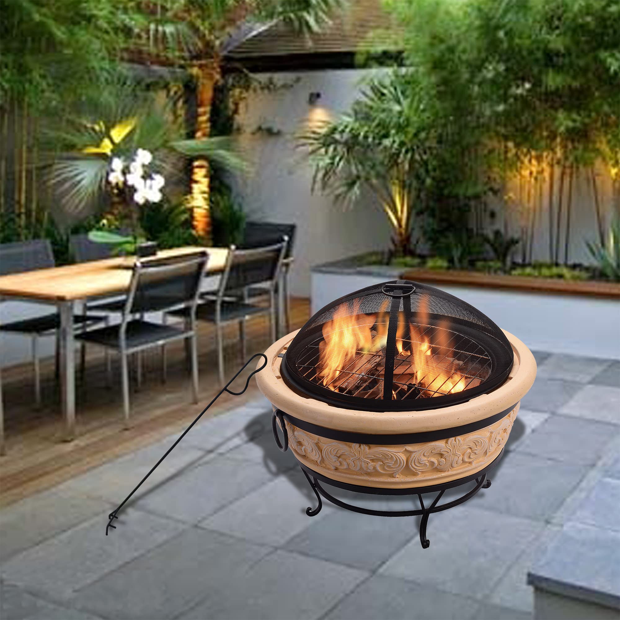 Peaktop - Braciere da Esterno, Rotondo Design 68 cm, a Legna HR26303AA-S