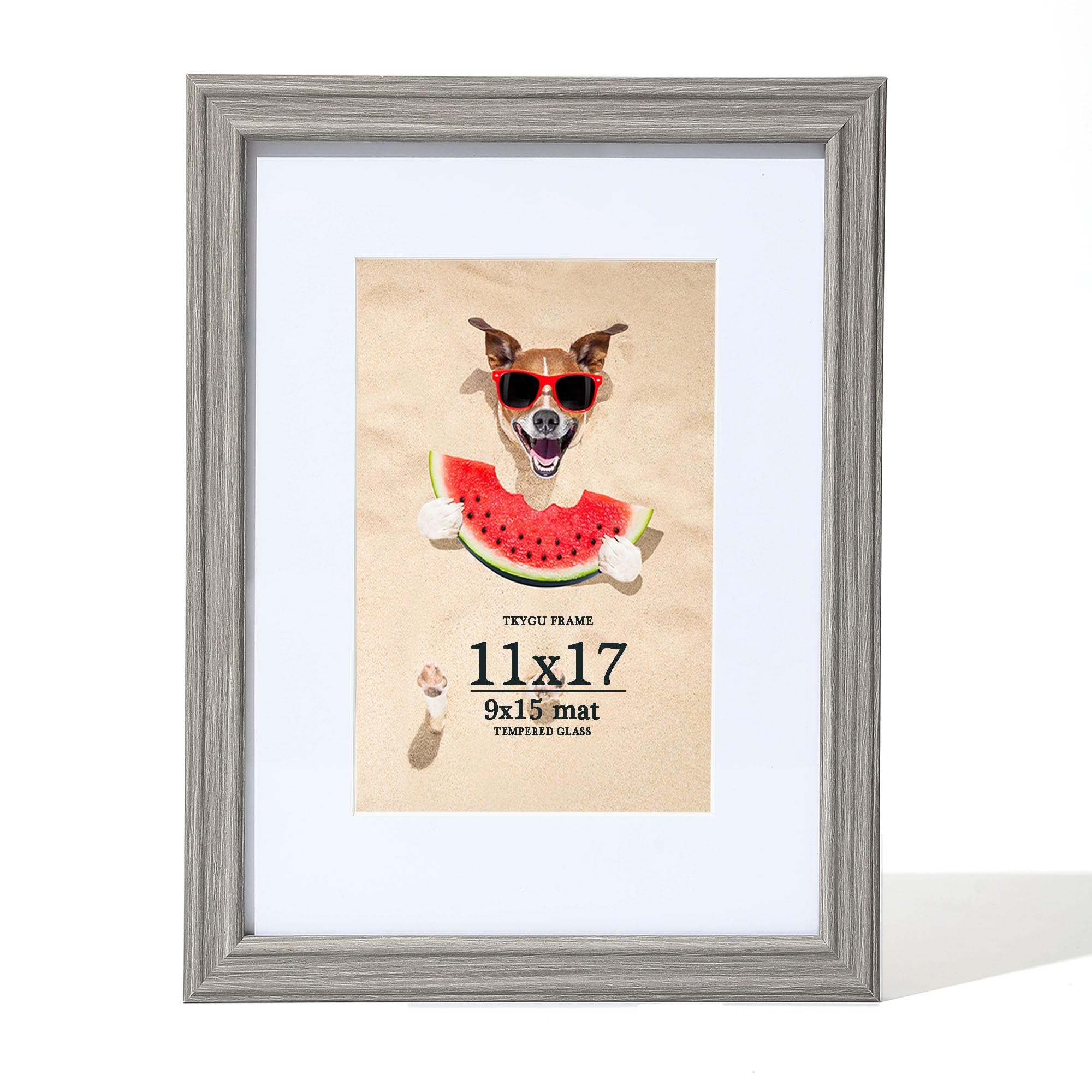 Cadre photo gris 45,7 x 61 cm en bois avec verre trempé et passe-partout