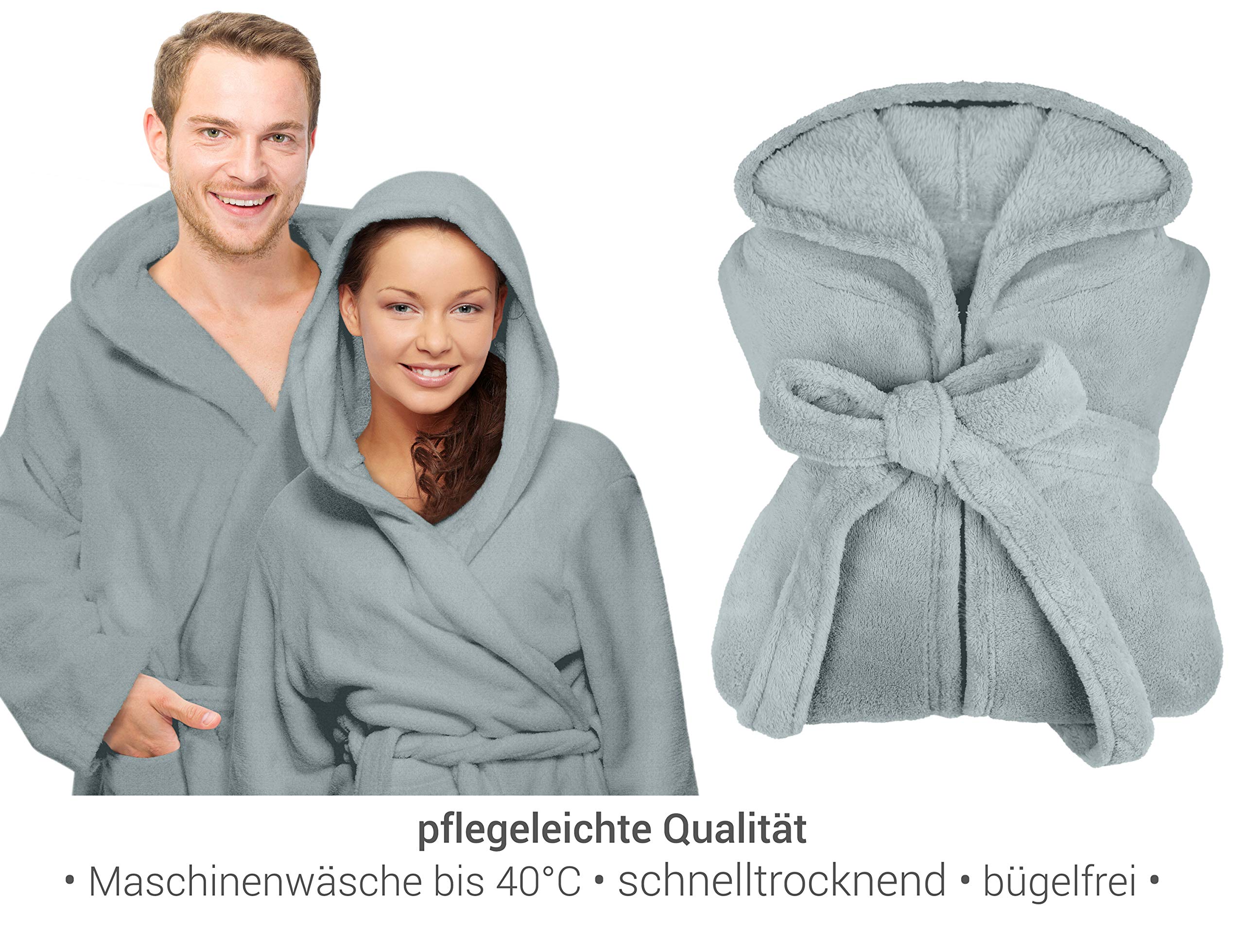 npluseins Peignoir à capuche extra doux en polaire - en couleurs modernes et différentes tailles - unisexe & longueur mollet