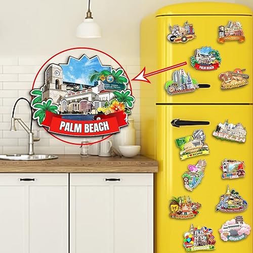 Miniatura 4 de Palm Beach - Imán de madera para nevera, diseño 3D de Florida, Estados Unidos, decoración de recuerdos coleccionables, hecho a mano