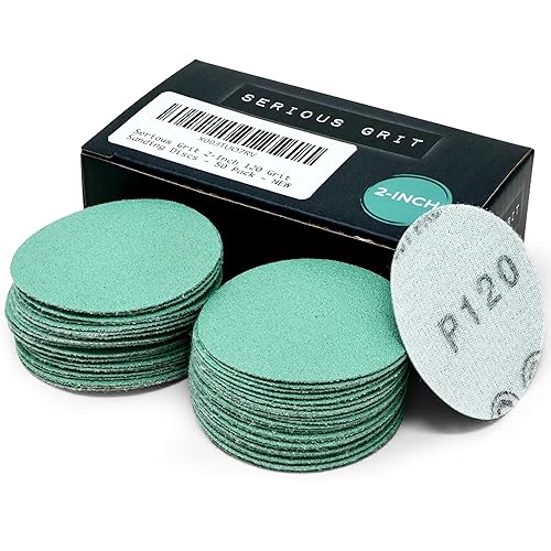 Discos de lijado de grano 120 de 2 pulgadas - Discos de película con respaldo de velcro de alta resistencia - Papel de lija para torneado de madera,