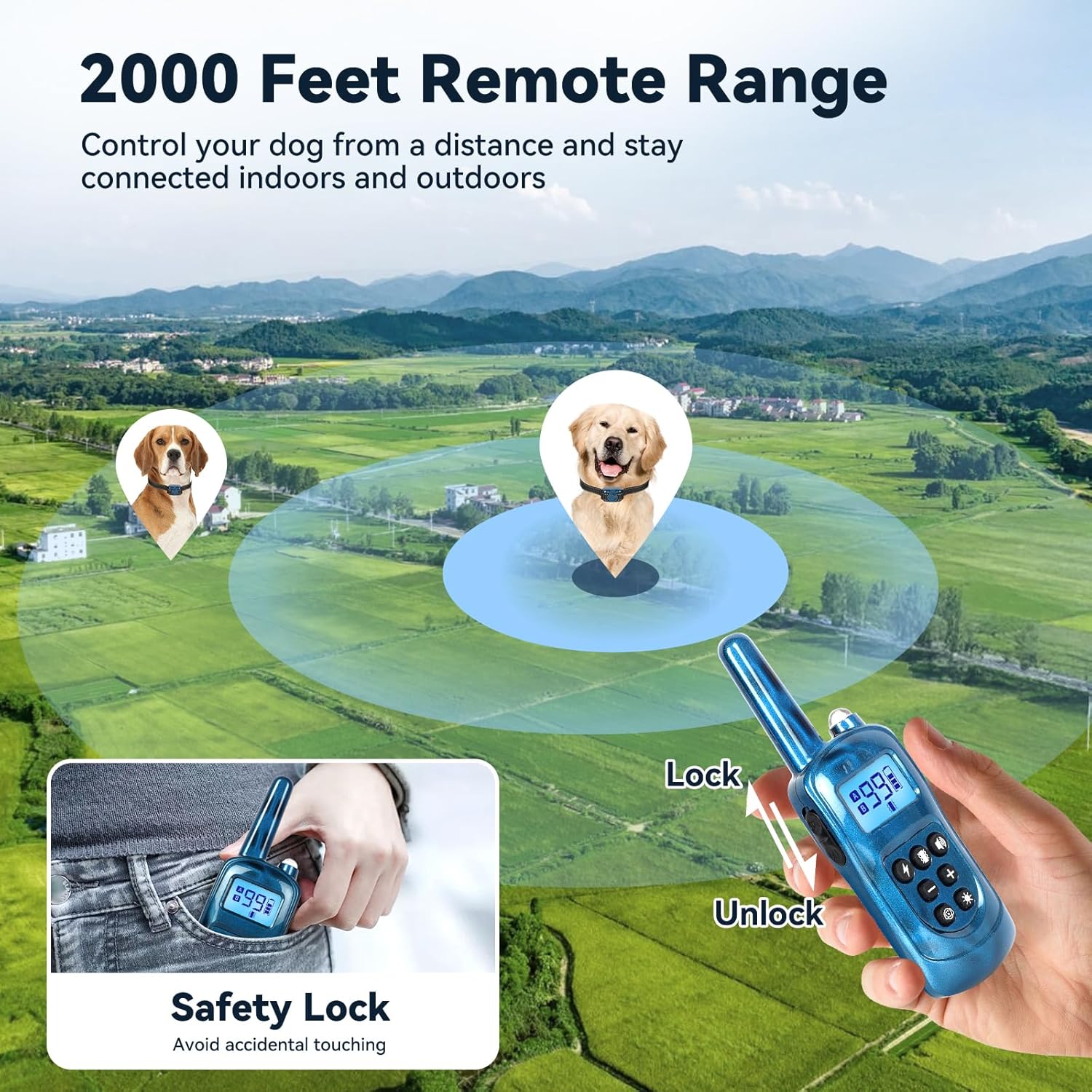 Shock Collar for Small Dogs，Tiniest and Lightest Dog Training Collar with 2000ft Remote，Tailored Small Dog Shock Collar 5-15 Pounds，Beep，Vibration and Safe Shock，0-99-Level Precise Adjustment，Blue