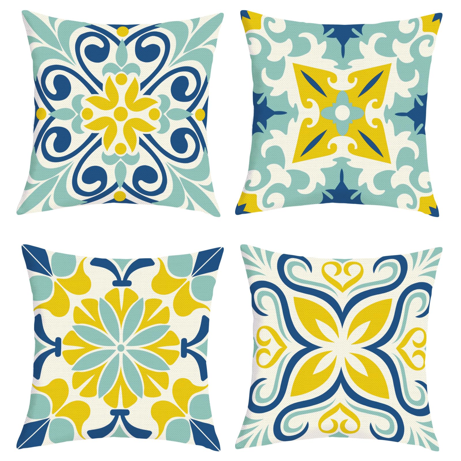 Joymaison 50x50 Pack of 4 Boho Geometric Floral Throw Pillow Cushion Covers