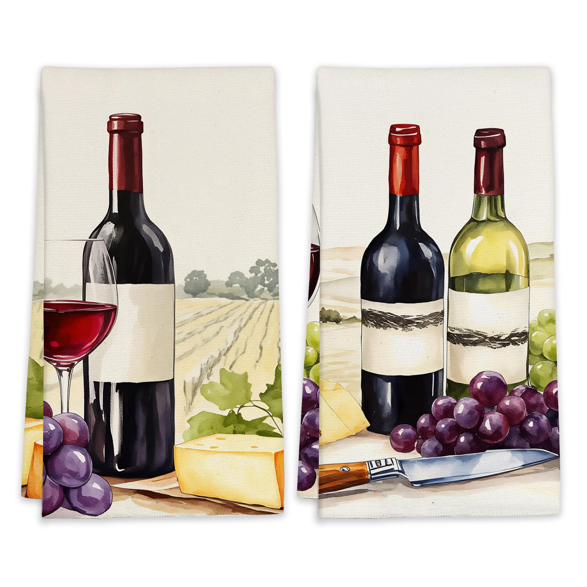 LUOENY 2 Pcs Red Wine Tea Towels Set Absorbent Quick Dish Cloths Hand Towels Reusable Bar Hand Dishcloths Decor for Bathroom Kitchen Home Supplies, 45x60 cm