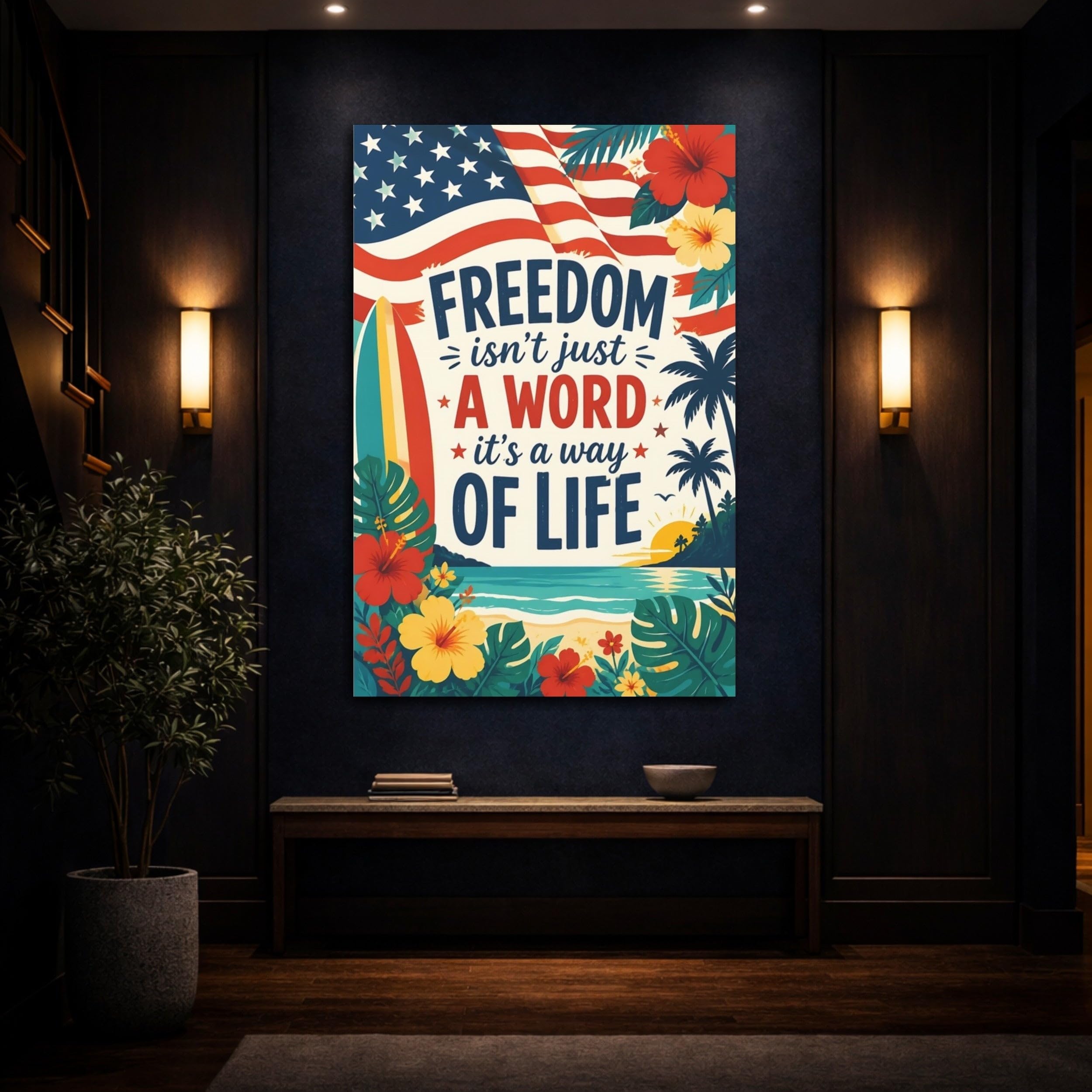 Freedom Beach Wall Art Canvas Print – Living Room Decor, Above Sofa 12×18 inch (30×45 cm) - Vertical / 1.25 inch (3 cm)