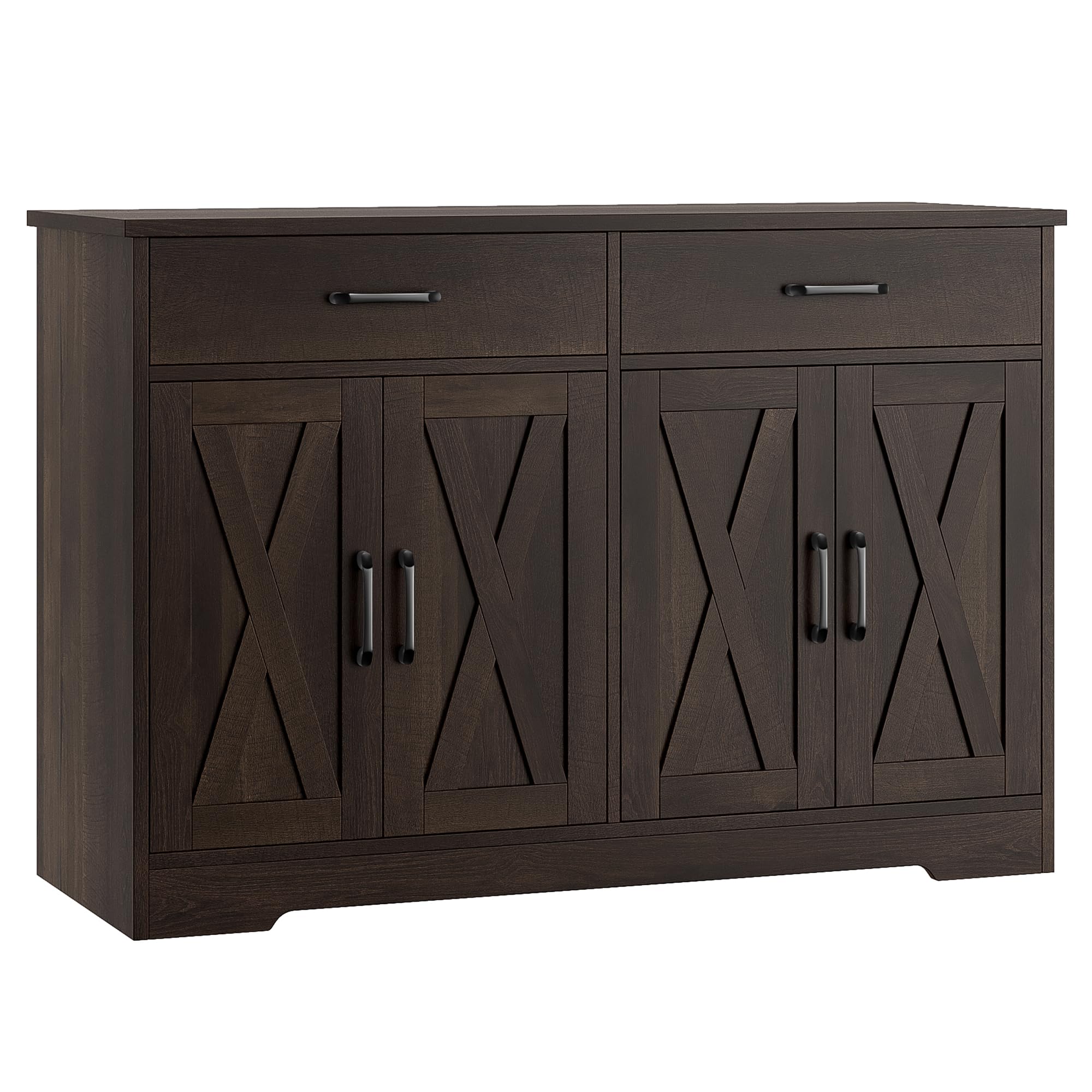 HOSTACK Buffet Cabinet with Storage, 47.2" Kitchen Sideboard Buffet with Drawers, Modern Farmhouse Coffee Bar Station with Shelves, Barn Doors Storage