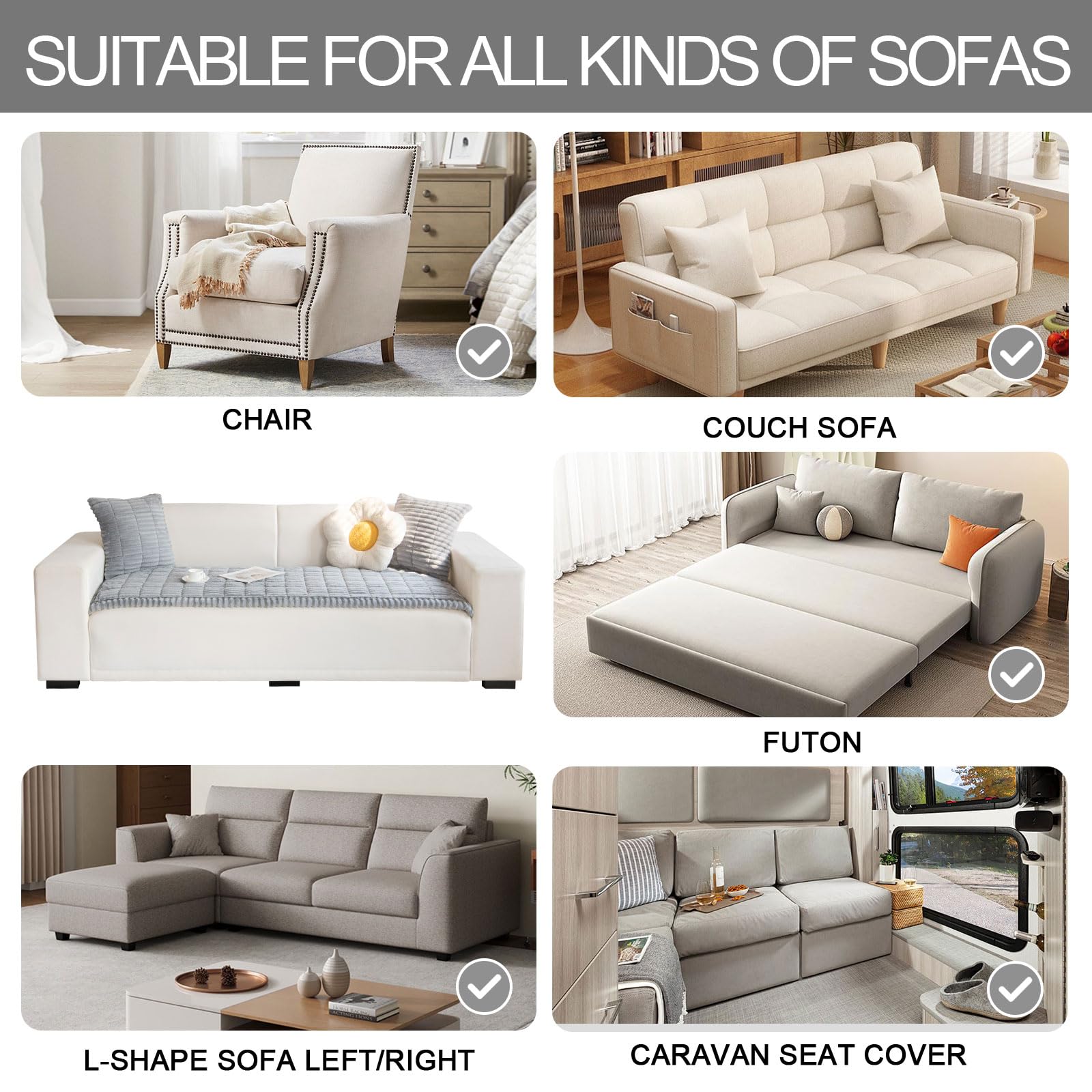 ShowyLive Sofa Covers 1 2 3 4 Seater Non Slip Sofa Slipcovers Super Soft & Thick Corduroy Sofa Cushion Covers Sofa Protectors from Pets/Kids/Dogs(Light Grey, 28 * 59 inch/70 * 150CM) — view 6
