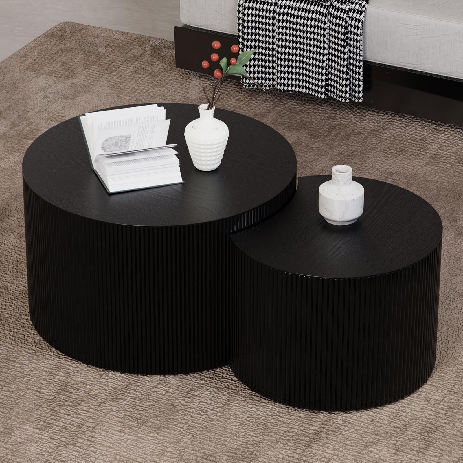 Wxfkldj Black Crescent Round Nesting Coffee Table Set Sofa Center Table,
