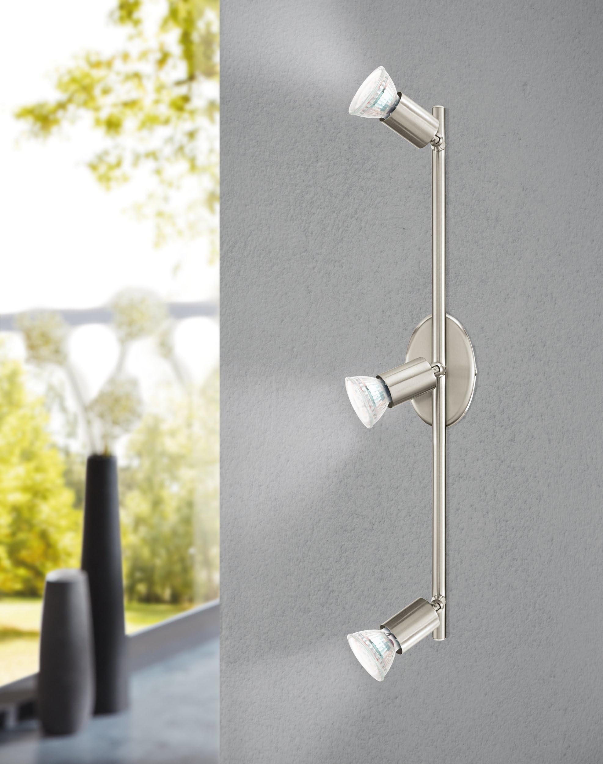 Eglo LED Lampada da soffitto Buzz-LED, lampada a 2 luci, faretti da soffitto in metallo nichel opaco, lampada per soggiorno, lampada da cucina, spot con lampadine GU10, luce calda, L 28,5 cm