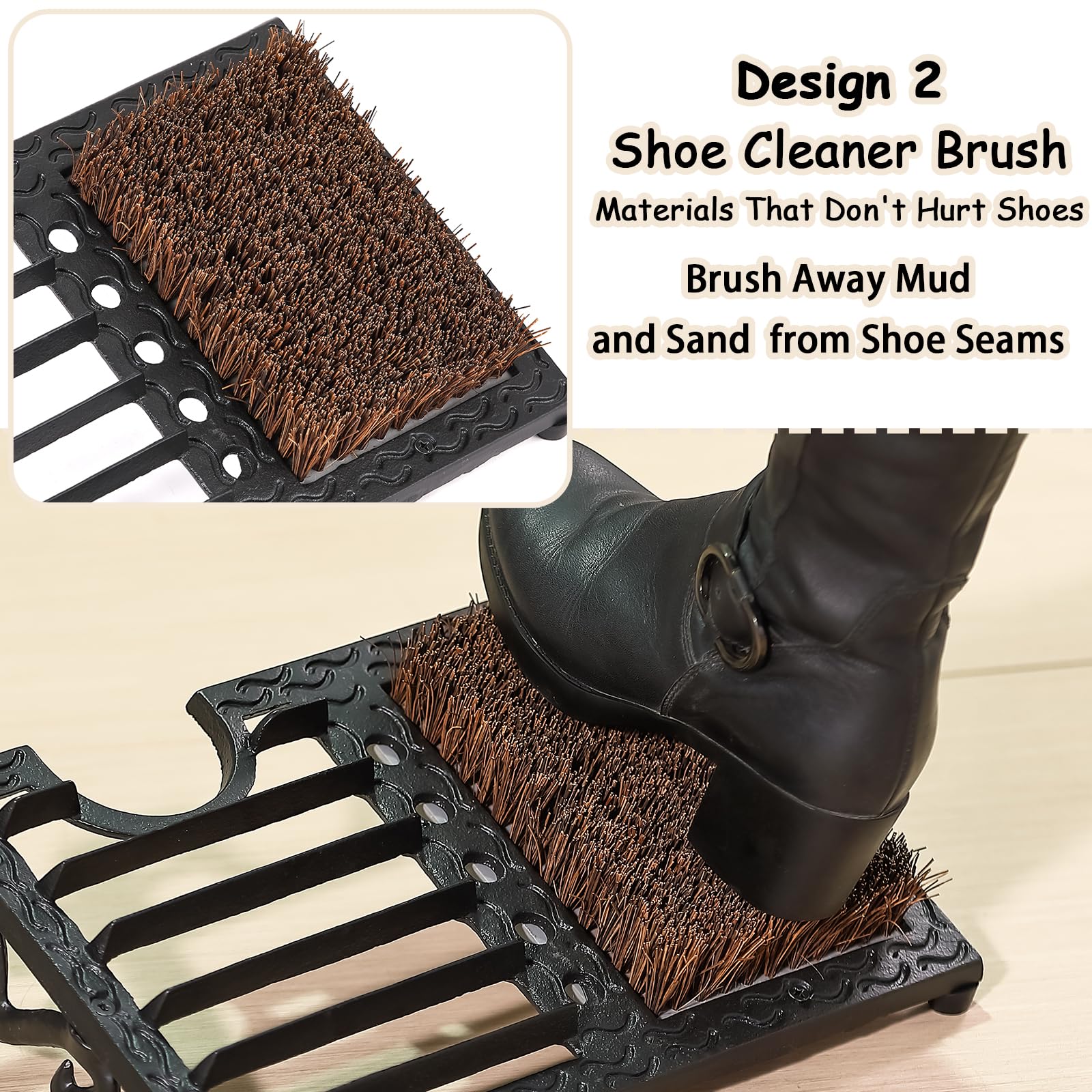 Cast Iron Boot Brush Scraper Outdoor, Black Heavy Duty Boot Scrubber Brush With Angled Design, Outdoor Shoe Scrapers With Brushes, All Weather Boot - View #3