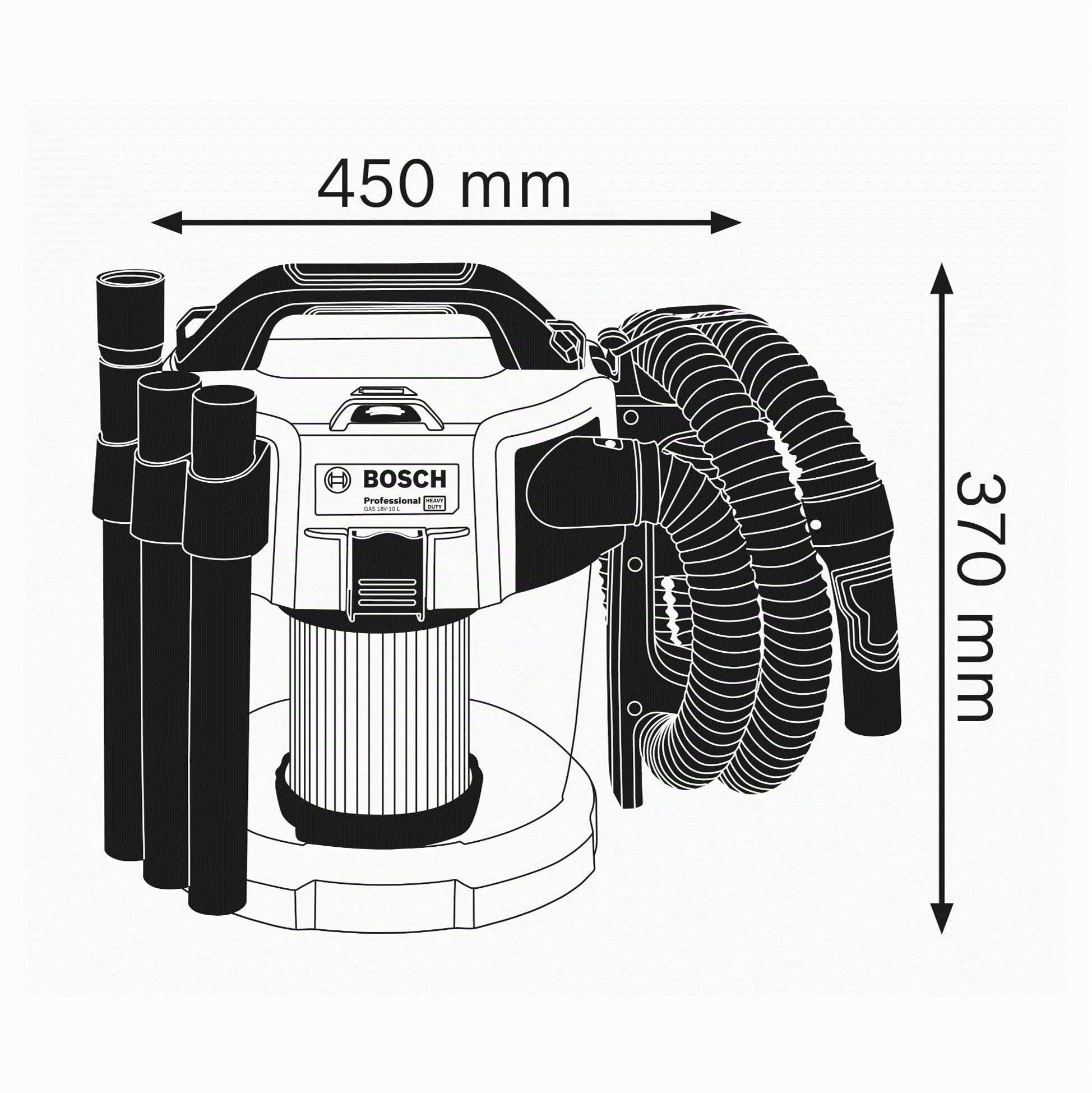 Bosch Professional 06019C6300 Aspirateur 18 V GAS 18 V-10 L (sans Batteries ni Chargeur, avec Filtre Plat Plissé, Suceur de Sol, Suceur Plat, Tuyau de 1,6 m, Débit Jusqu'à 24 L/Sec (Turbine) Bleu