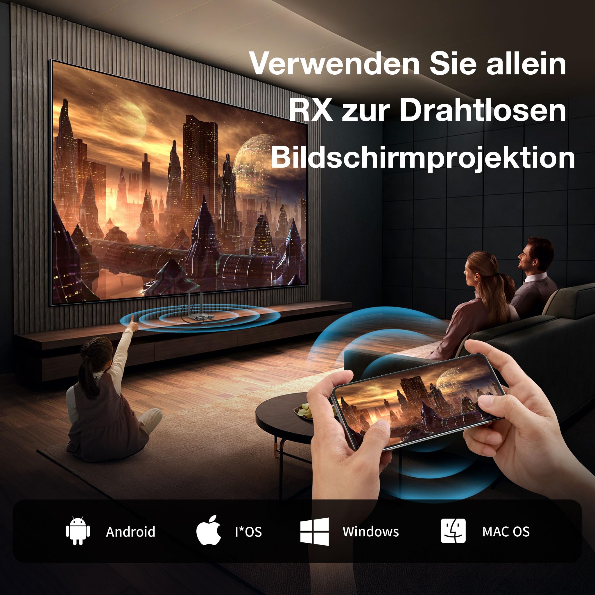 Wireless HDMI, Wireless HDMI Transmitter & Receiver, 5G/4K-Ausgang HDMII/VGA Dual Screen Cast Video/Audio von Laptop/PC/Kamera/Kabelbox auf HDTV/Projektor/Monitor, TikTok/YouTube/Netfix,165FT/50M,Rot