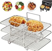 Multi-Layer Air Fryer Rack Compatible with Ninja DZ201 DZ401, Lancisism 304 Stainless Steel Dehydrator Rack Stackable Toast Rack Compatible with Ninja Dual Air Fryer Foodi Dual Basket