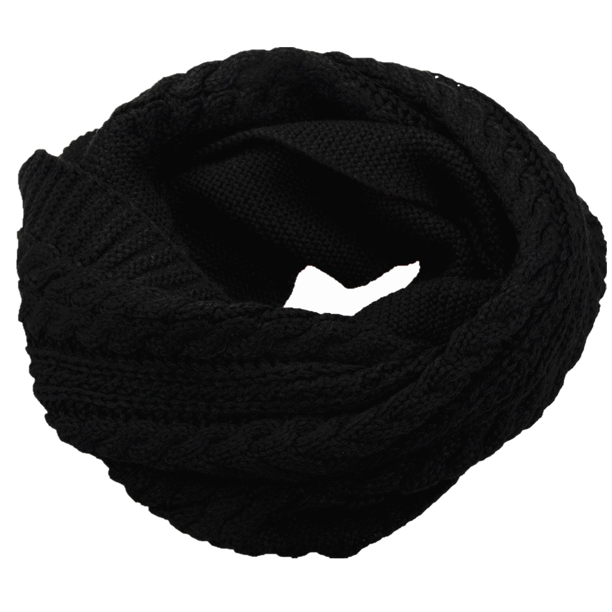 Neosan Women's Crochet Black Thick Ribbed Knit Winter Infinity Circle Loop Scarf, 53" Circumference X 11"W
