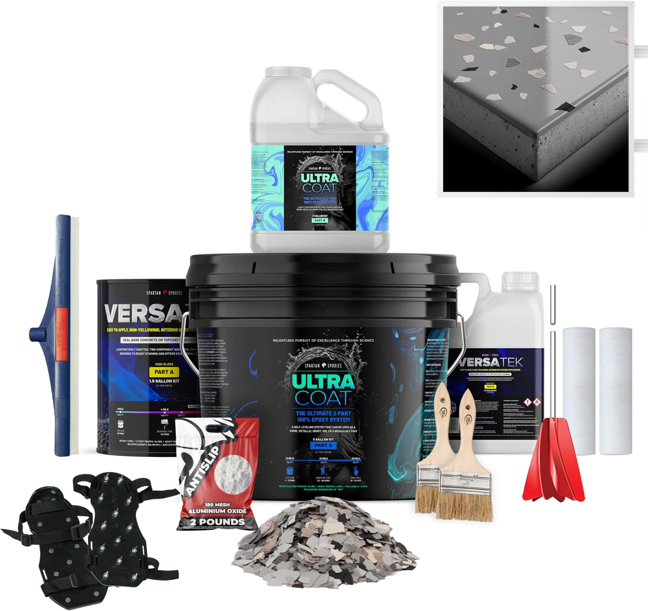 Epoxy Floor Kit for Concrete - USA Made - 2X Thicker, Industrial Grade, Residential & Commercial. 300-400 sq ft or 600 sq ft Kits. Many Styles (Medium Gray with Keystone, 300-400 ft²)