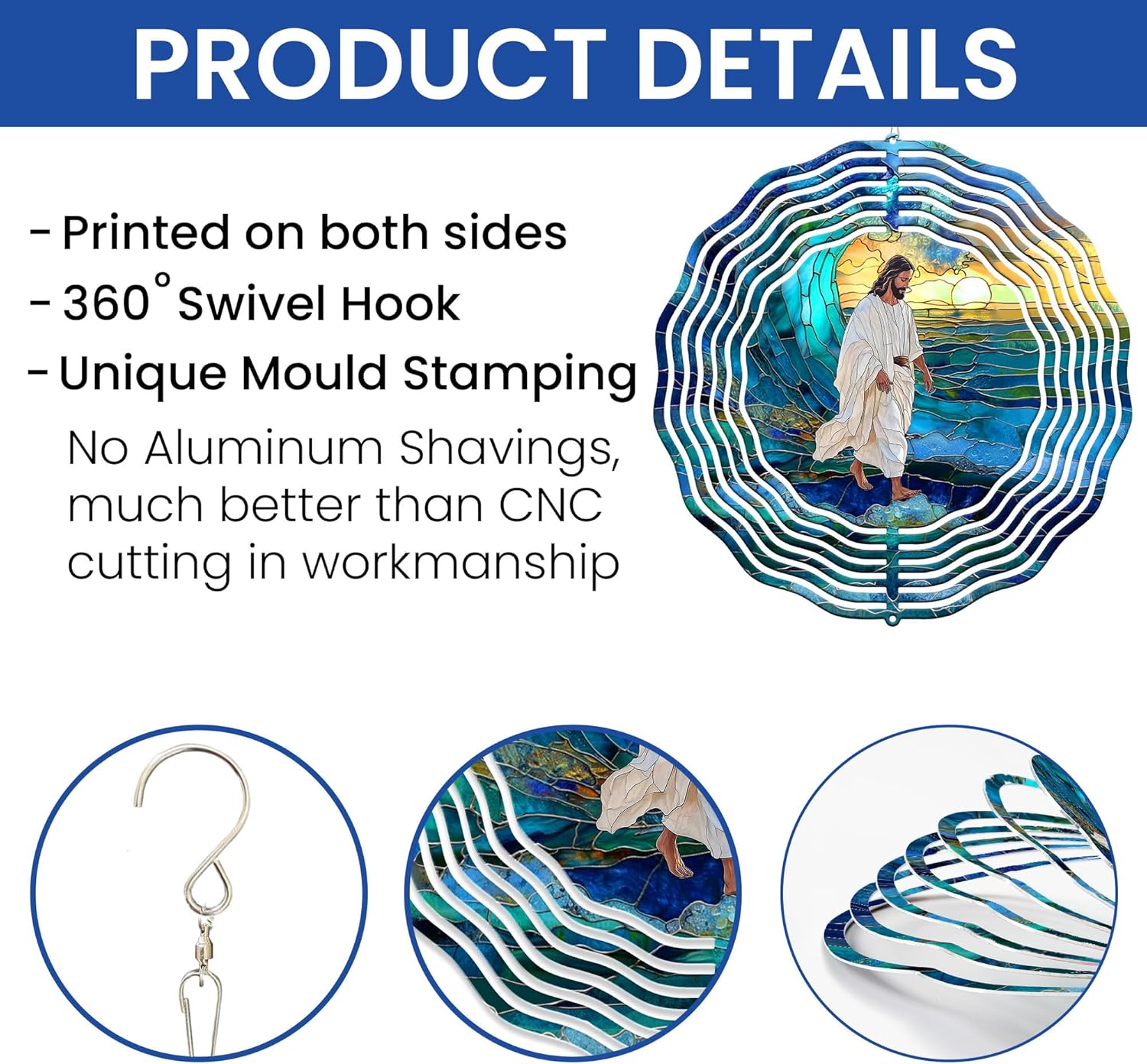 Jesus Walks on Water Wind Spinner MLN3857WS, 12 inches - 3D Hanging Wind Spinners Outdoor, Yard, Garden Decor