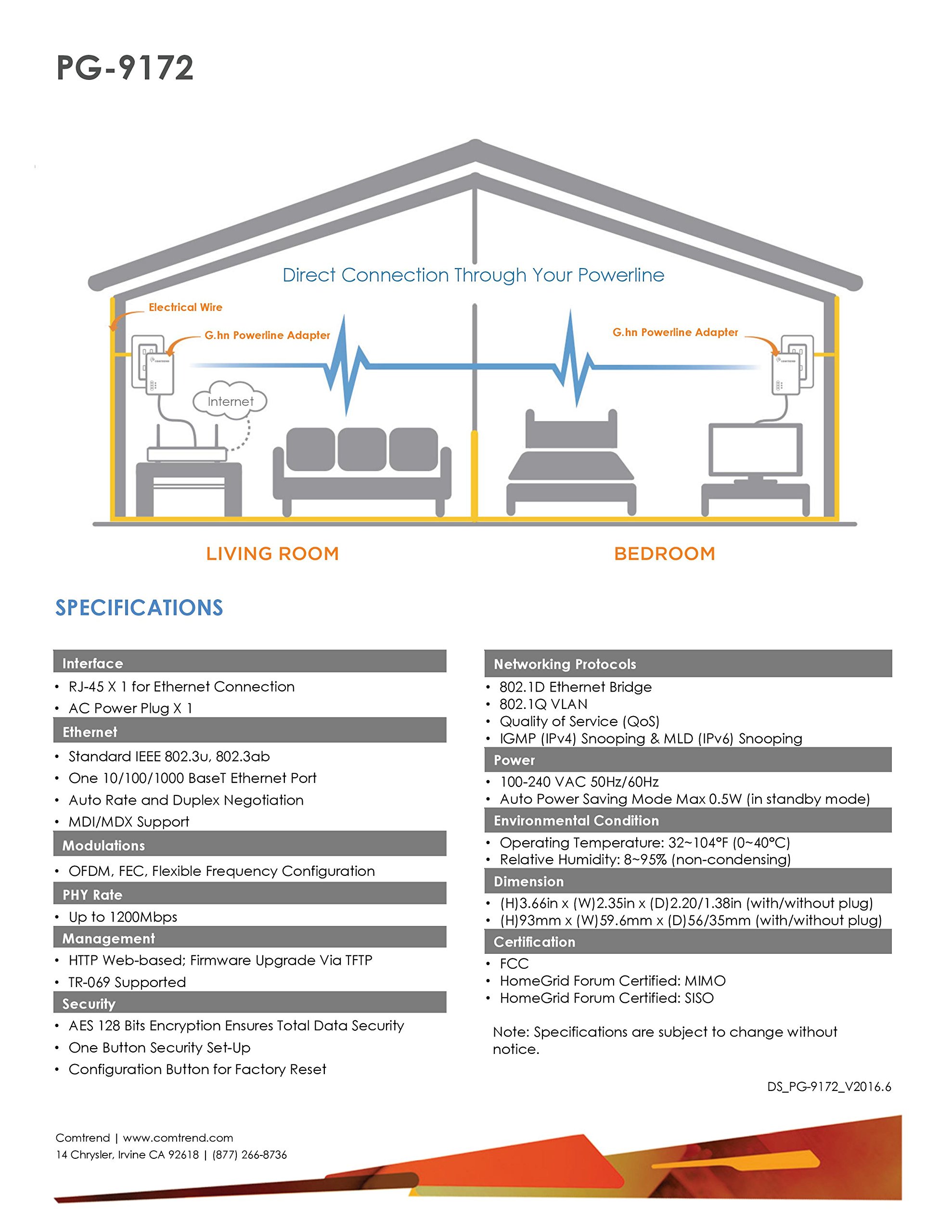 Comtrend G.hn - Adattatore Ethernet a ponte Powerline con WiFi, 1200 Mbps PG-9172+PG-9171nKIT PG-9172+PG-9171nKIT
