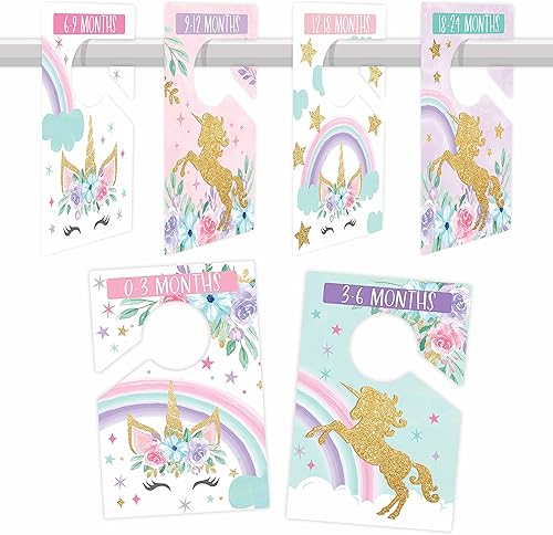 Hadley Designs 6 divisores de tamaño de armario para bebé, armario de unicornio por mes, organizador de armario de bebé para organización de