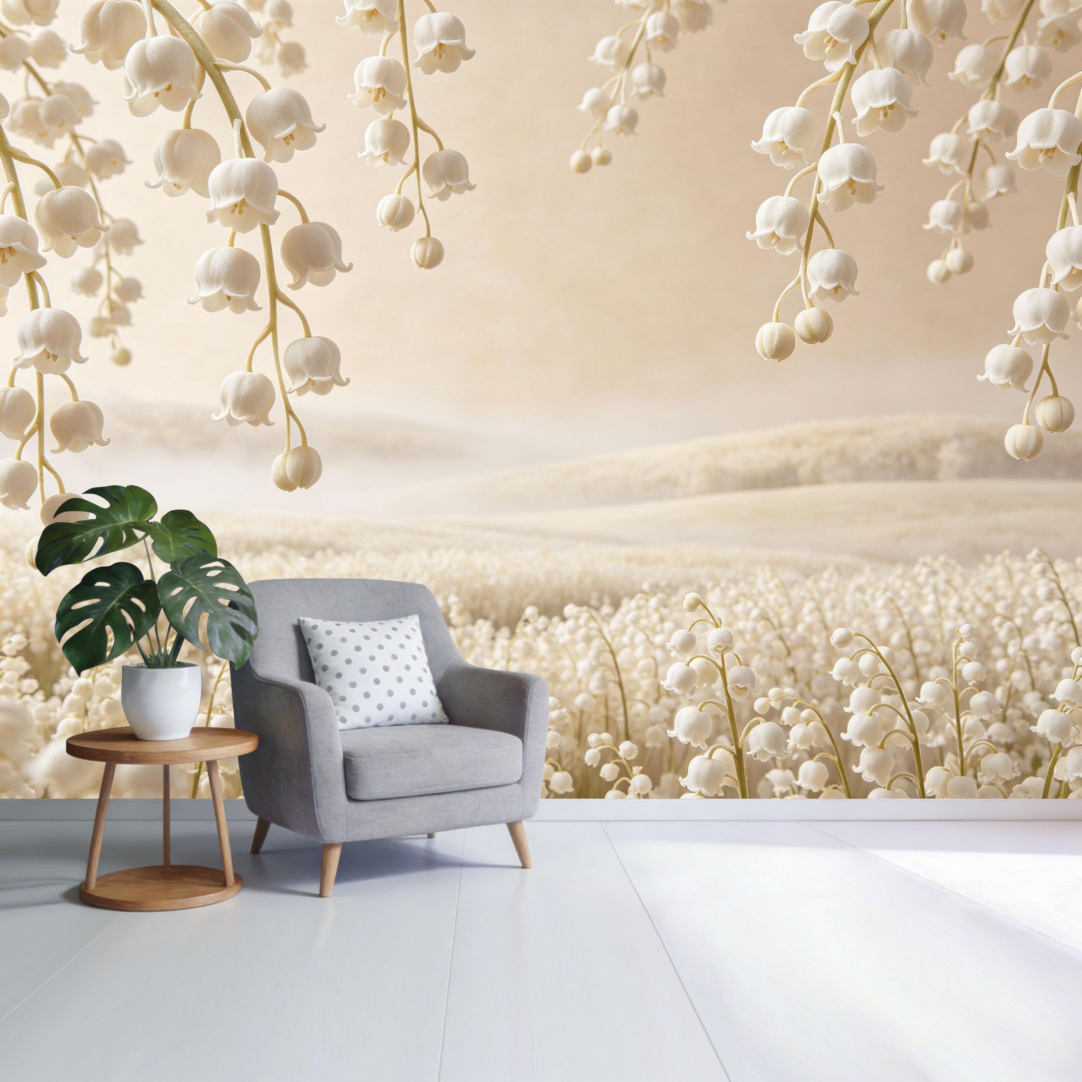 Custom Size Wall Mural White Lily of the Valley Field Botanical Landscape Minimalist SelfAdhesive Wall Fabric Removable Wallpaper for Home Office Decor