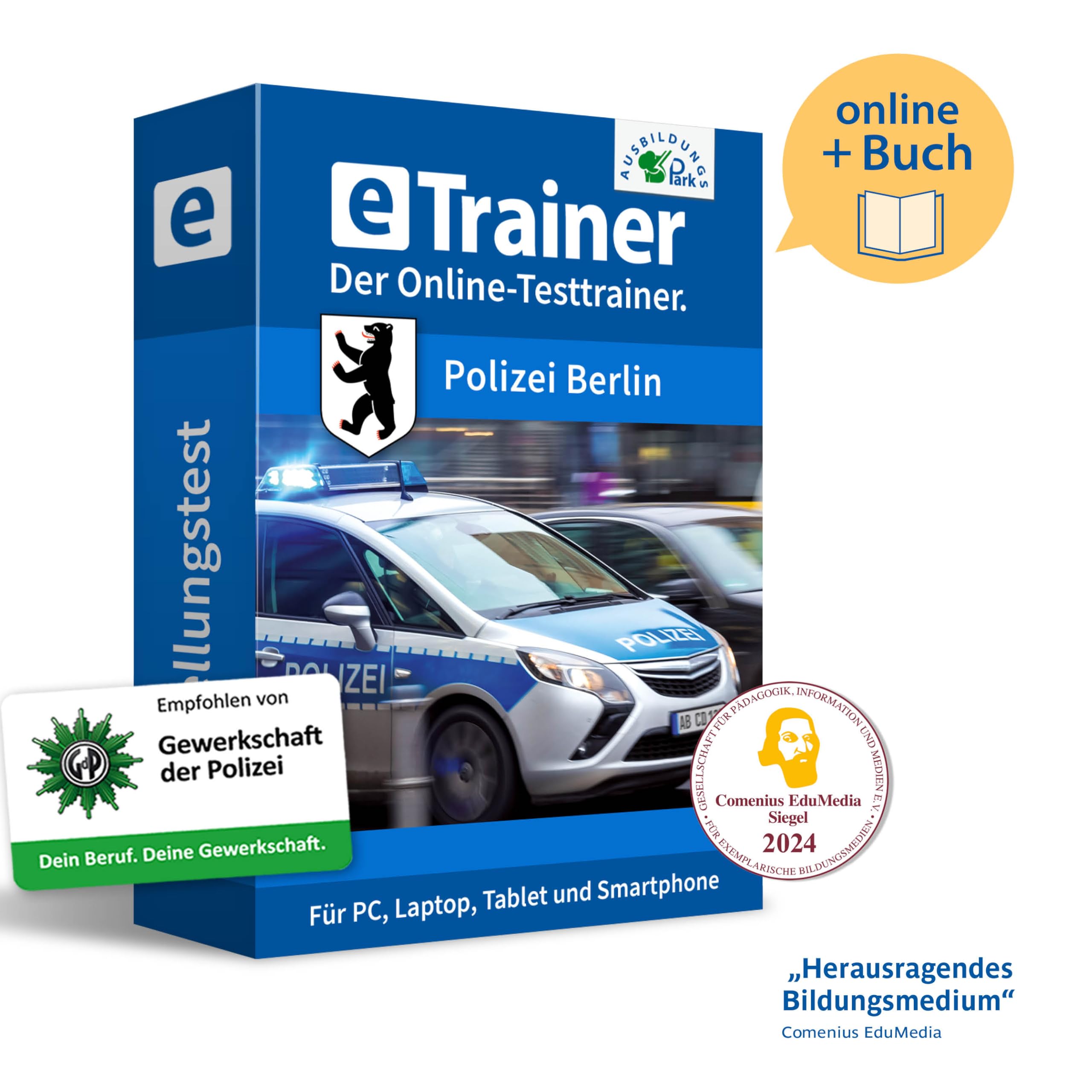 Eignungstest Polizei Berlin Prüfungspaket | Online-Trainer mit Mathe-Buch | Aufgaben mit Antworten und Lösungswegen | Einstellungstest erfolgreich bestehen | Deutsch, Wissen, Mathe, Logik …