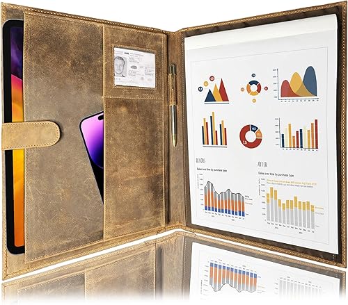 Rustic Town - Portafolio de negocios hecho a mano de cuero de grano superior  Organizador profesional para hombres y mujeres  Padfolio de cuero
