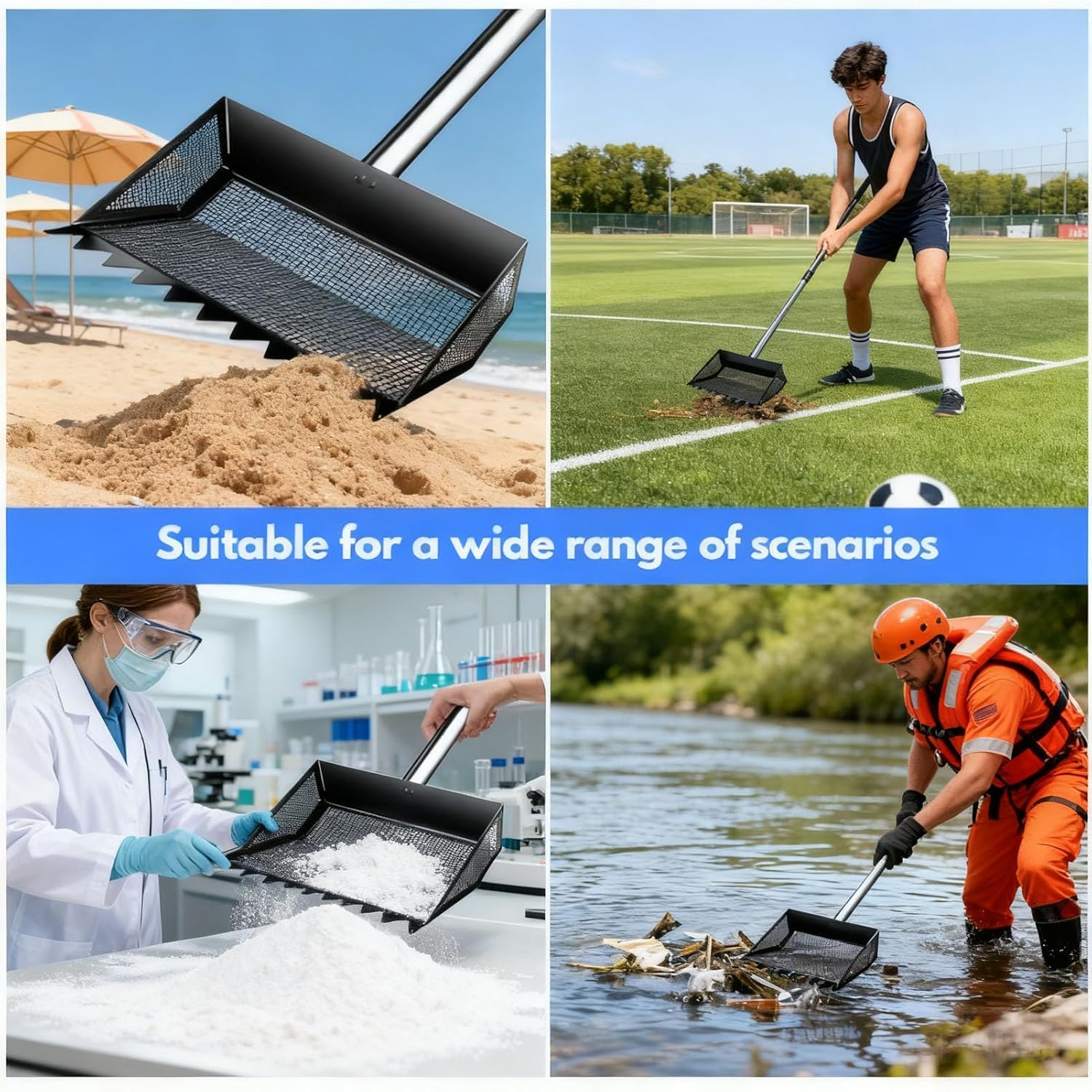 Fabater Chicken Poop Scooper & Rake, 2 in 1 Metal Chicken Coop Scooper for Sand with Adjustable Stainless Steel Handle, Litter Sifting Shovel for Chicken Coop Pet Waste