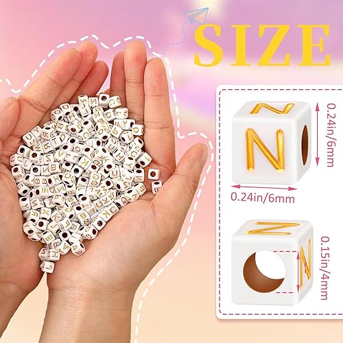 Miniatura 2 de Augshy 1400 cuentas cuadradas acrílicas doradas del alfabeto, cuentas de letras de la A a la Z para pulseras, collares, teléfono, cordón para hacer