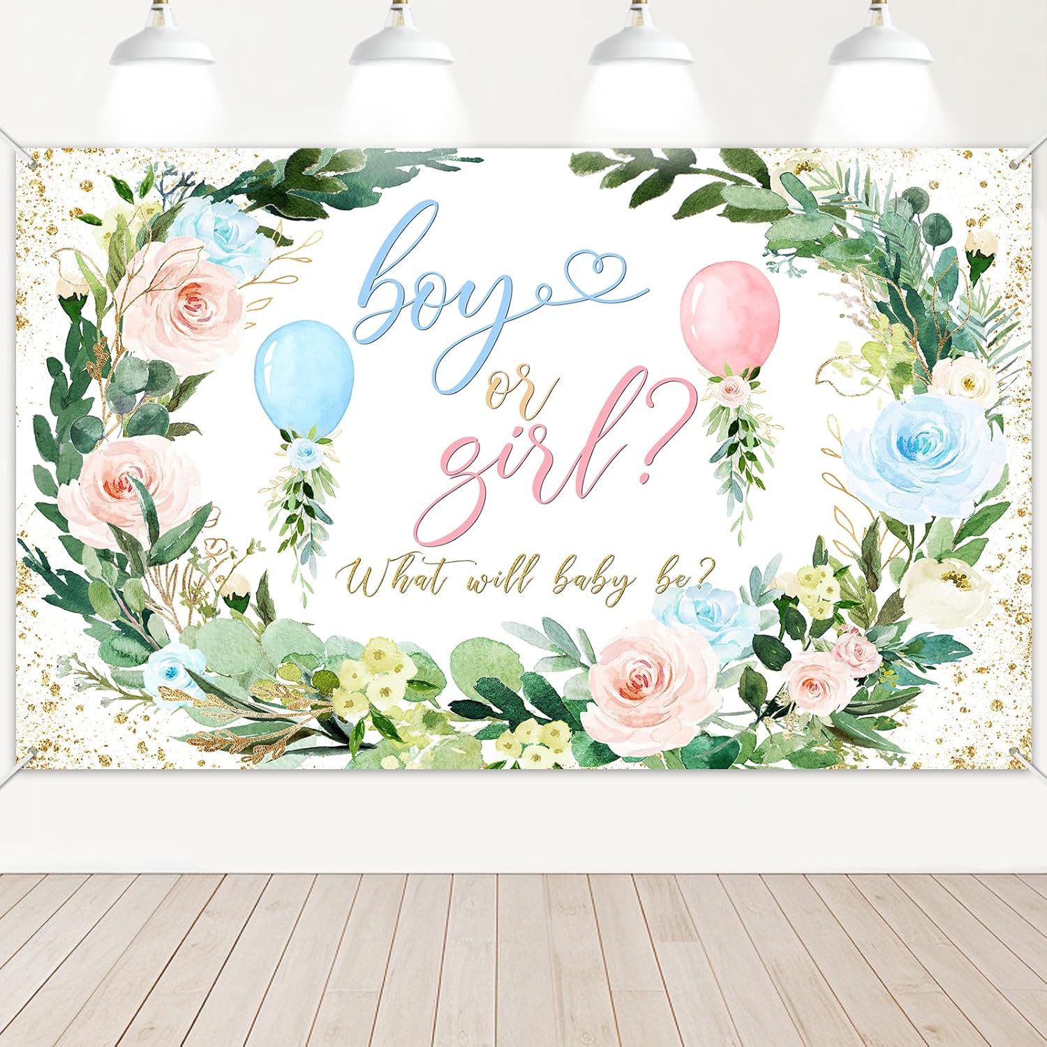 Gender Reveal Banner Greenery Boy or Girl Baby Reveal Backdrop Photography Background Floral Gender Reveal Decorations Photo Booth Props