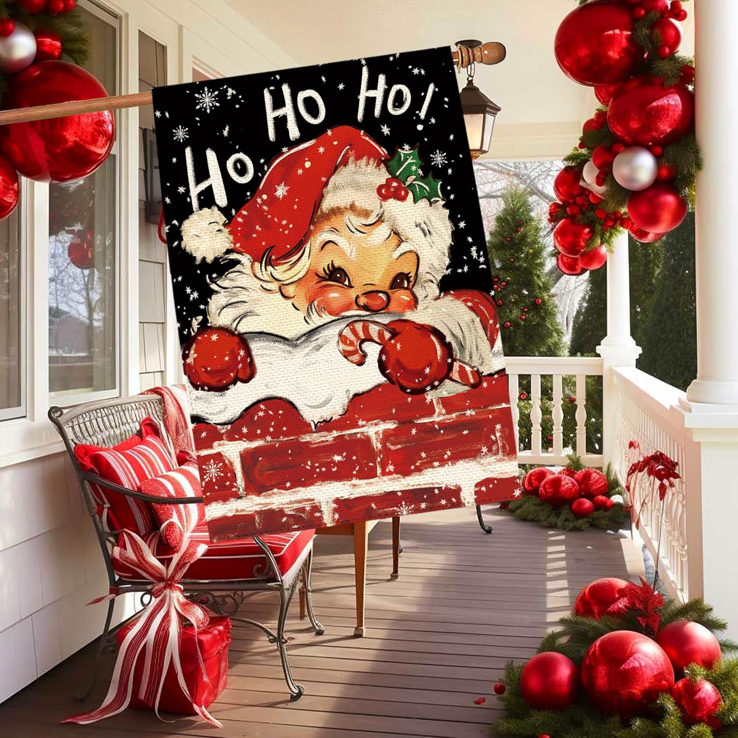 Christmas Santa Claus Welcome House Flag 28x40 Inch Double Sided, Xmas Ho Ho Ho Holiday Burlap Large Yard Flag Winter Snowflake Farmhouse Flags Seasonal Patio Outdoor Outside Decoration - Image 4
