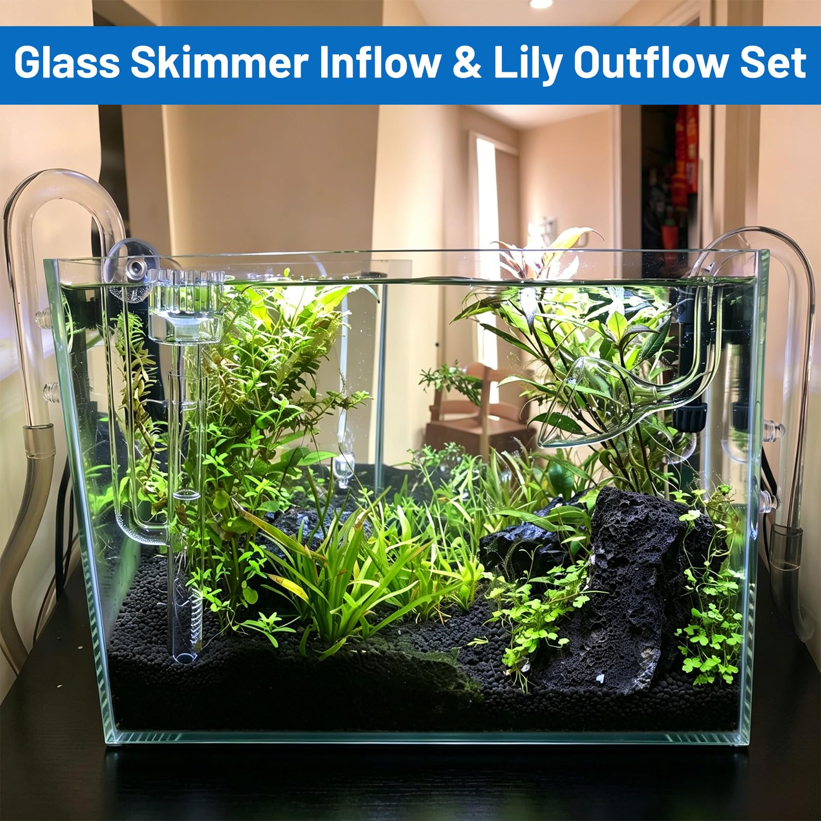 lalago Tube en Verre de Marque Lily Pipe de 17mm, Ecumoire d’Aquarium Arrivée et Sortie avec Les Tuyaux de Filtration de 16/22 mm (5/8" de Diamètre Intérieur), Tuyauterie de Filtration de Surface