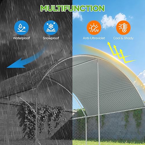 Vista 8 de Gallinero de metal grande para 30 pollos con cubierta impermeable y protección UV para patio con 3 unidades para techo de cúpula, gallinero, jaula