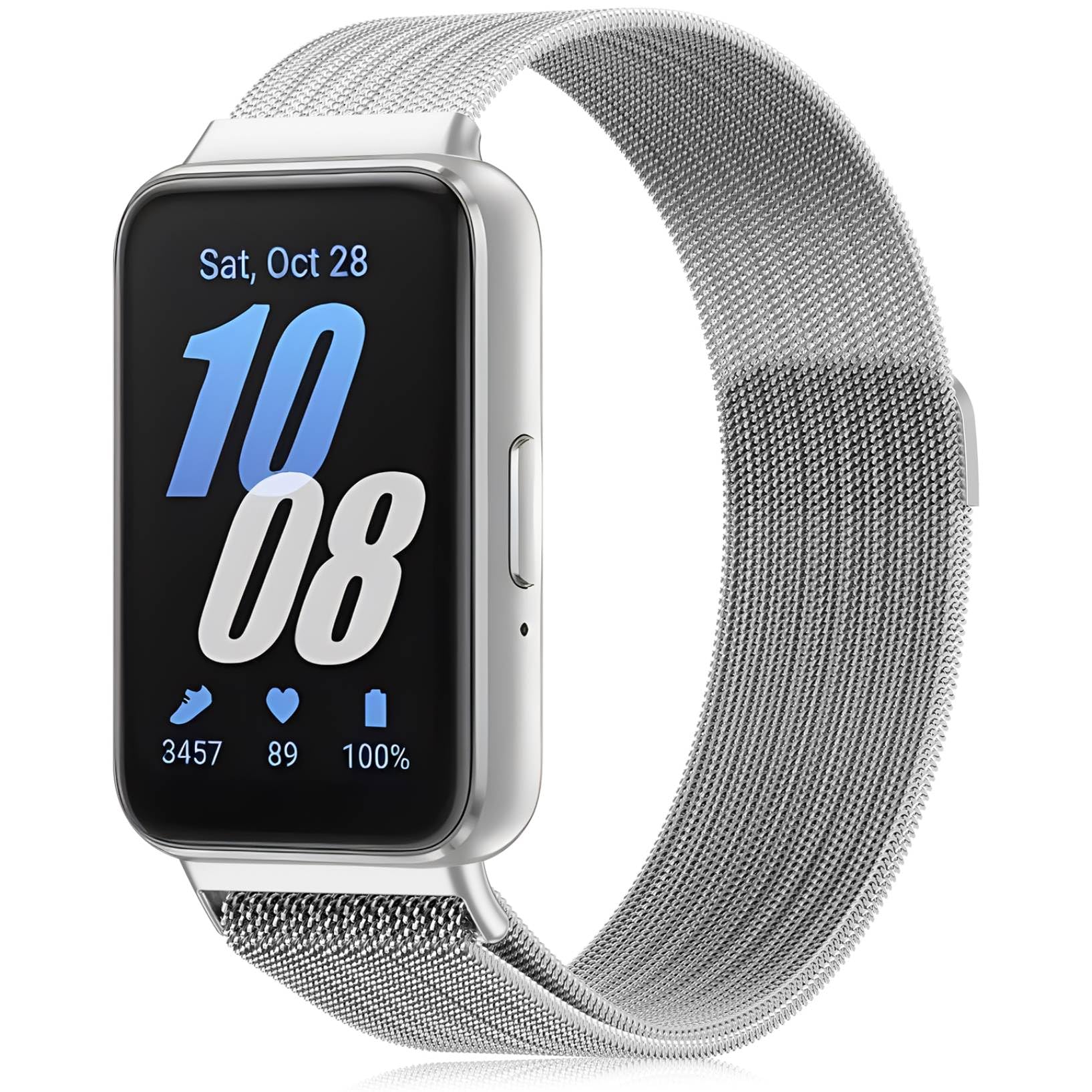 Wizvv Correa de metal de malla para Samsung Galaxy Fit 3, correa de metal de malla de acero inoxidable compatible con Samsung Galaxy Fit 3, para hombre y mujer, 21 Millimeter, Acero inoxidable