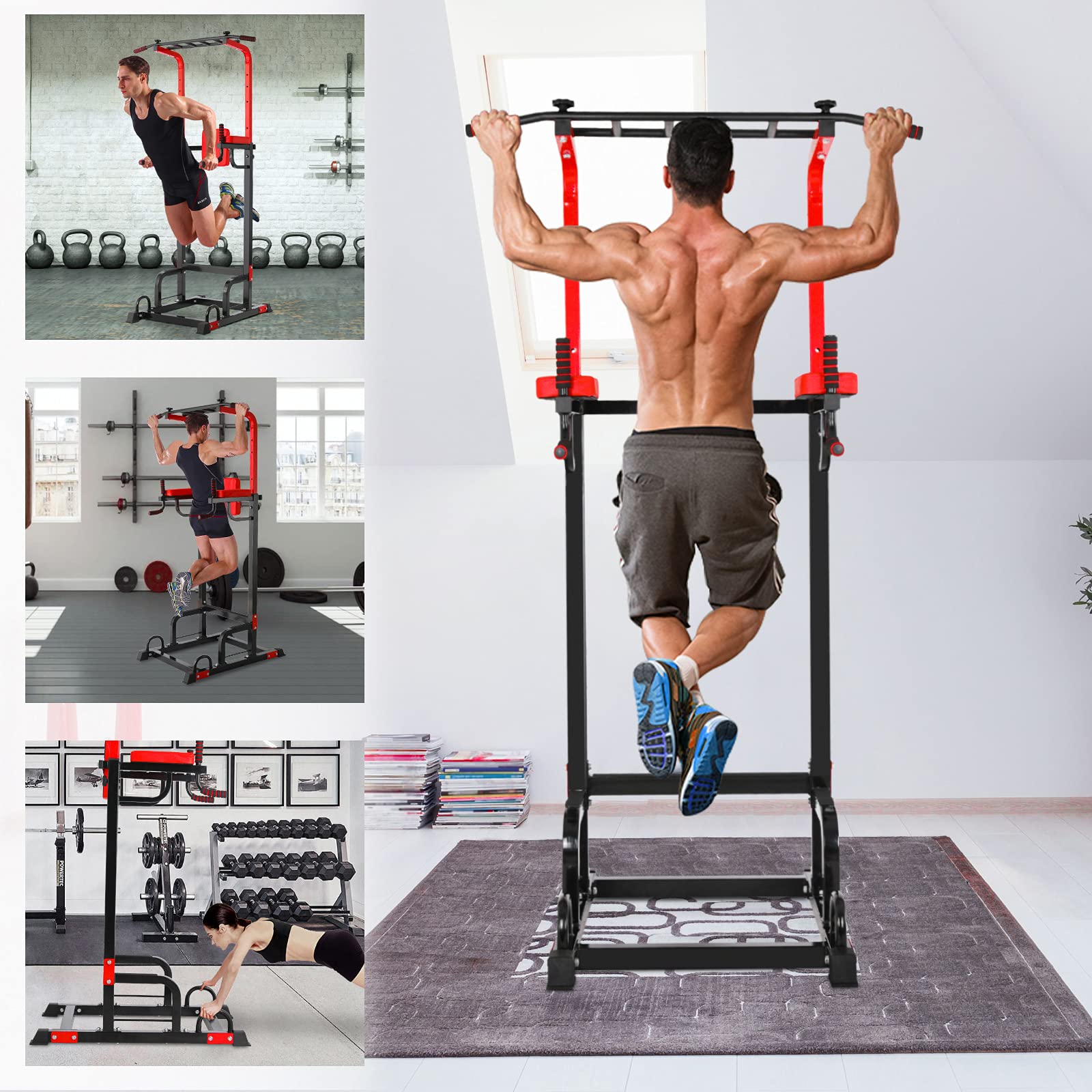 Power Tower Dip Station, Regolabile in Altezza Fitness Strength Station con barra per trazioni, Power Tower multifunzione per allenamento della forza in palestra domestica, caricabile 200KG