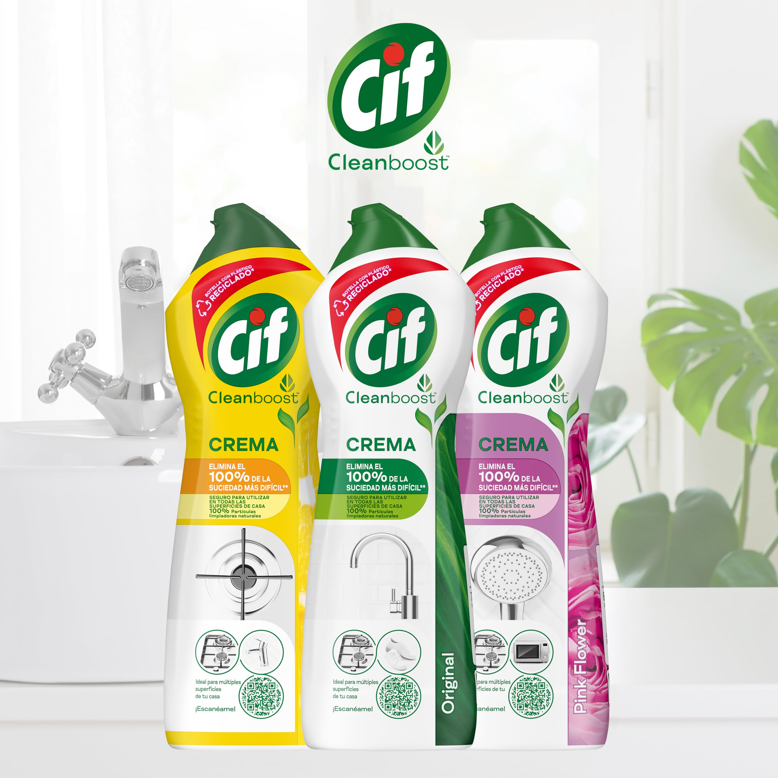 CIF Crema Original Multisuperficies, Potente Limpiador con Fórmula de Micropartículas para el Baño y Cocina, 750 ml