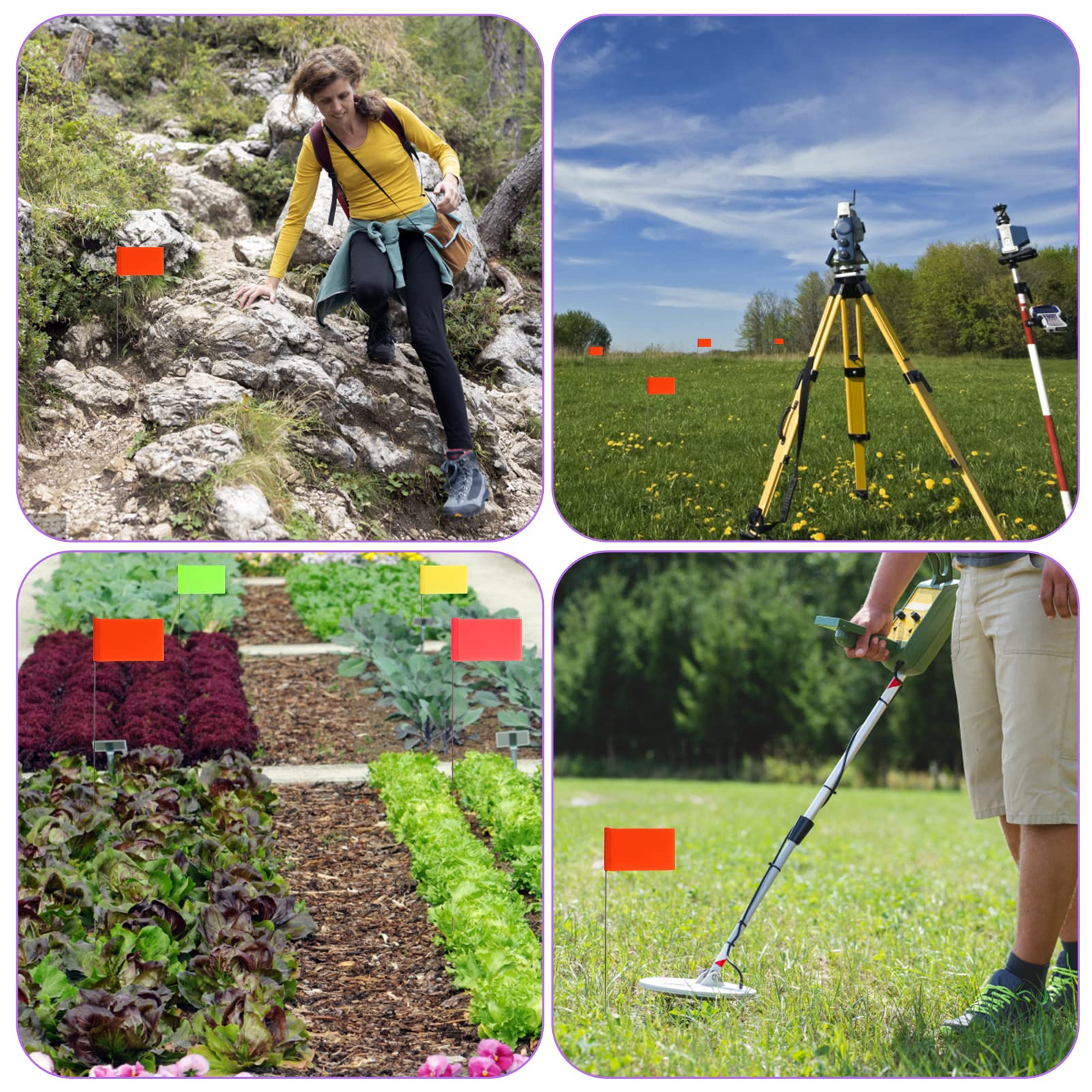 50 Stück 5,1x7,6cm Markierungsfahnen mit Stahlmast Vinyl Stake Flag für Garten Industrie Unterirdische Versorgungsunternehmen Landschaftsgestaltung Vermessung Haustiergrenze (Orange)