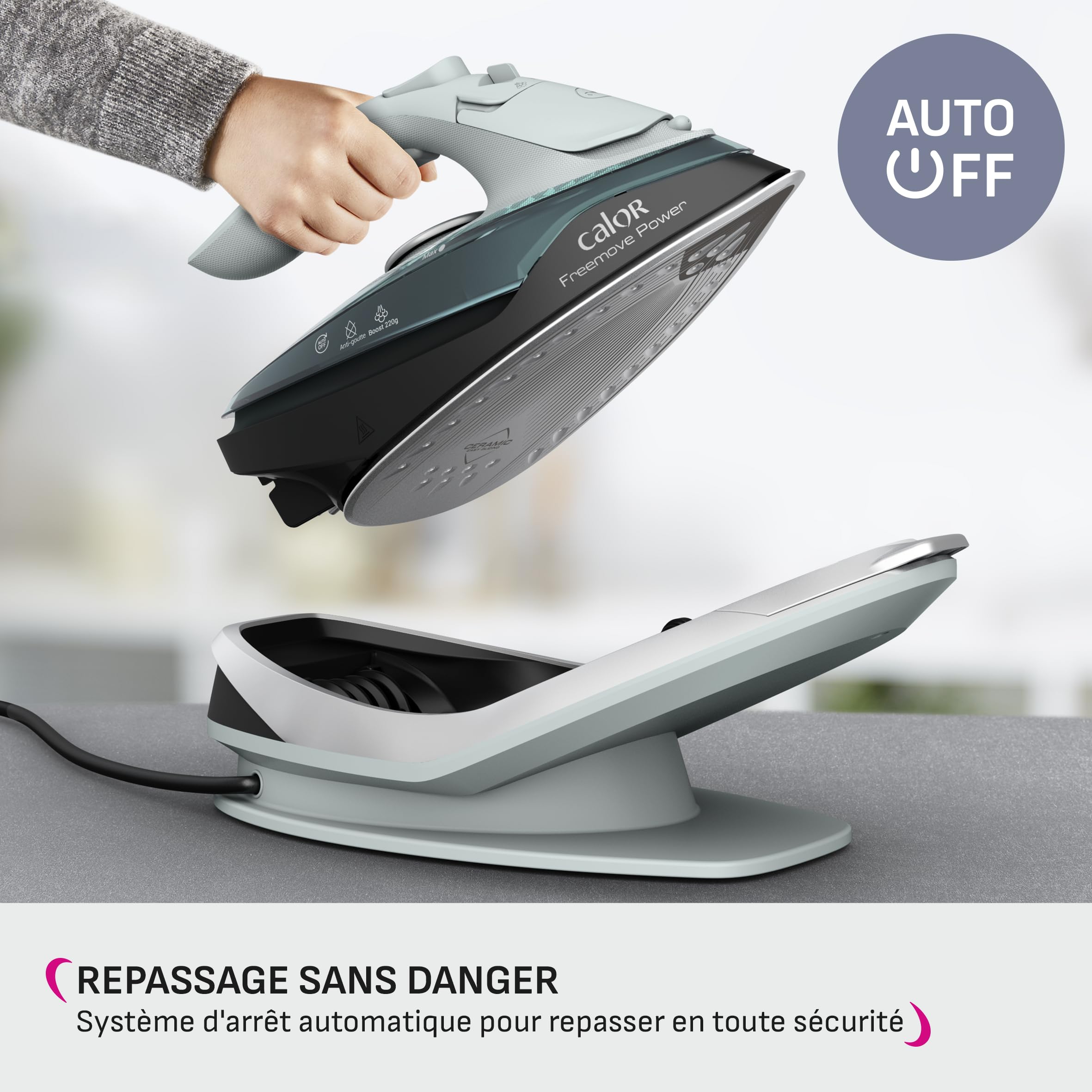 Calor Freemove Power Fer vapeur sans fil, 2600W, Débit continu 40g/min, Pressing 220g/min, Efficace, Léger, FV6672C0