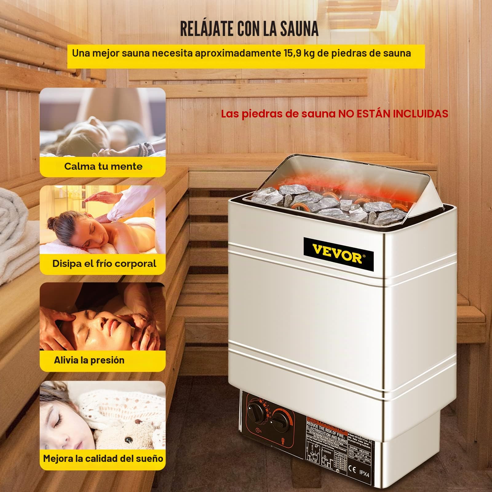 Estufa eléctrica para sauna 9kw con control termostático integrado 380-415V Sauna Heater