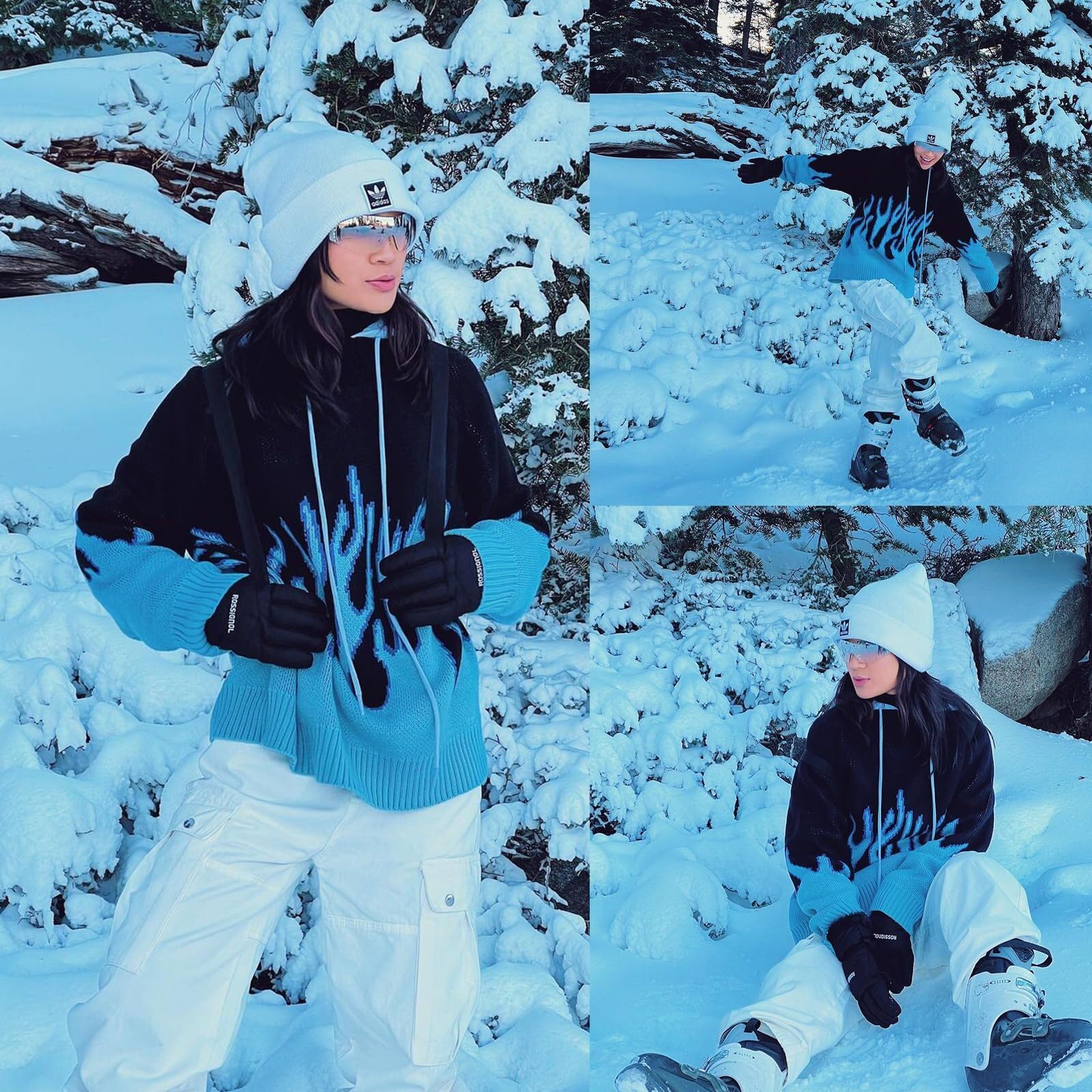 Vamtac Womens Crewneck Oversized Sweaters Y2K Aesthetic Flame Graphic Knitted Sweater Casual Pullover Long Sleeve Jumper