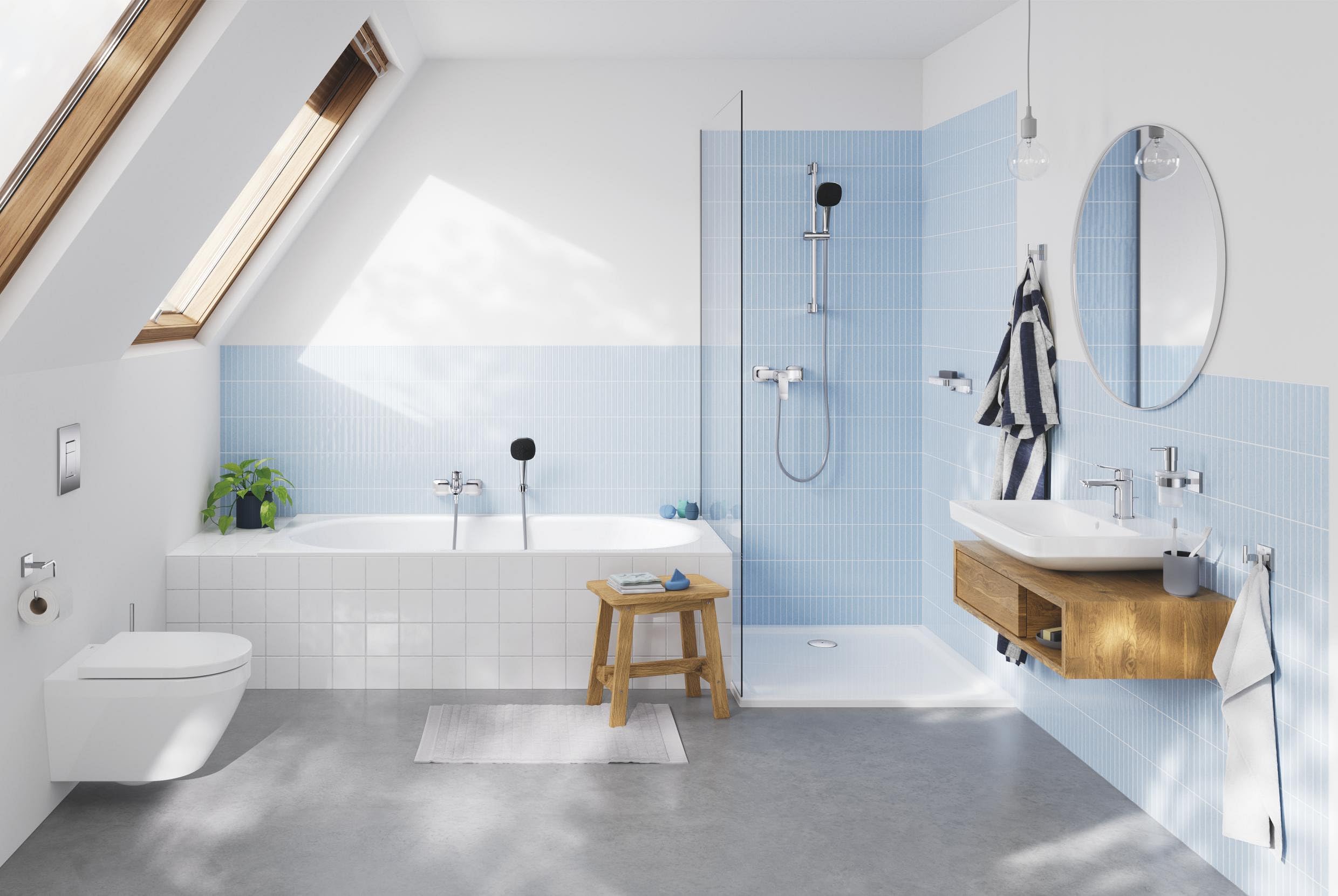 GROHE Dice Miscelatore vasca/doccia a vista con deviatore automatico (a parete, leva in metallo, cartuccia ceramica 35 mm, con QuickSpanner per un’installazione semplice), finitura Cromo, 1018720000