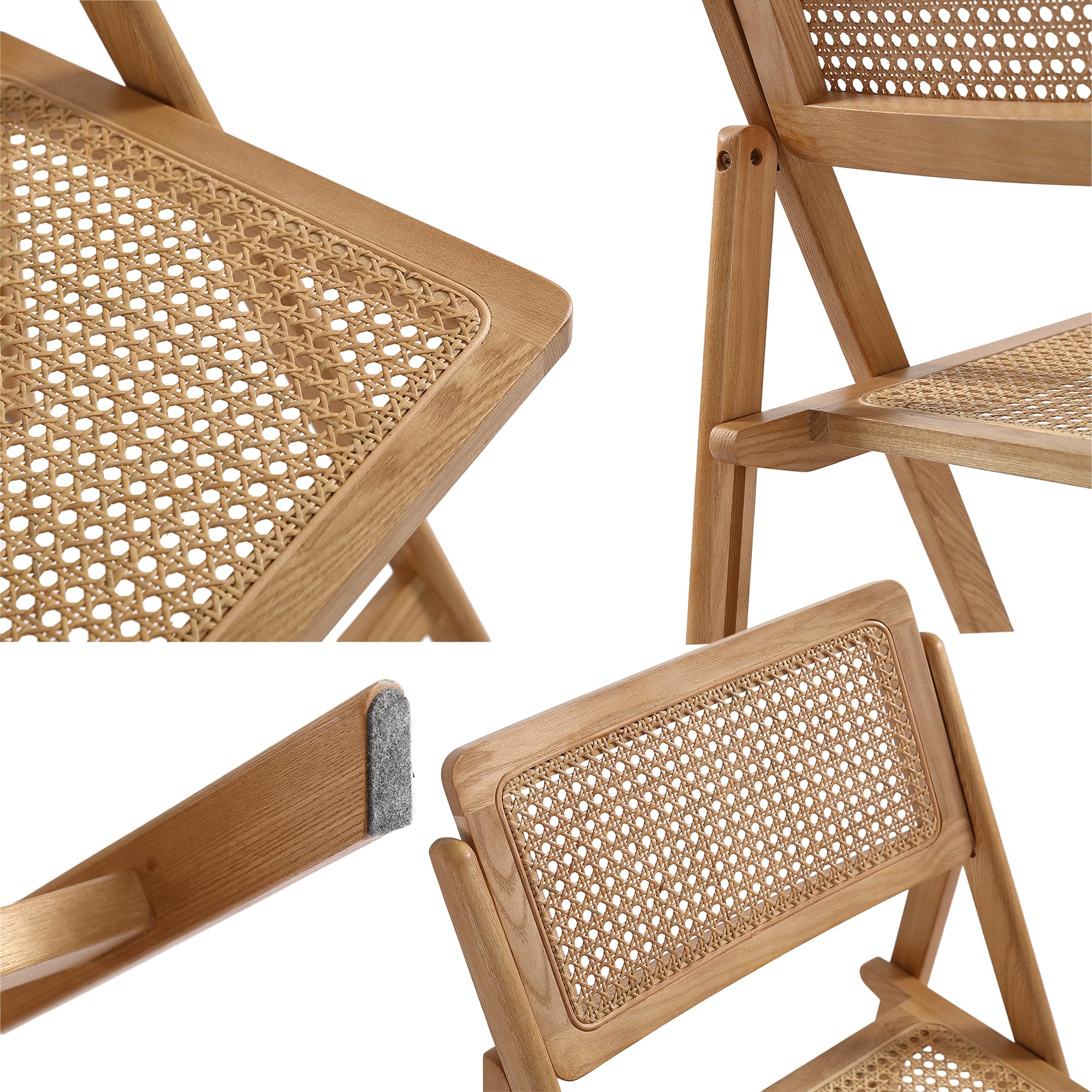 FSC® Klappstuhl aus Holz und Wiener Geflecht/Holzstuhl mit Rattan/Holzklappstuhl für Esszimmer/Campingstuhl| Natural Farbe